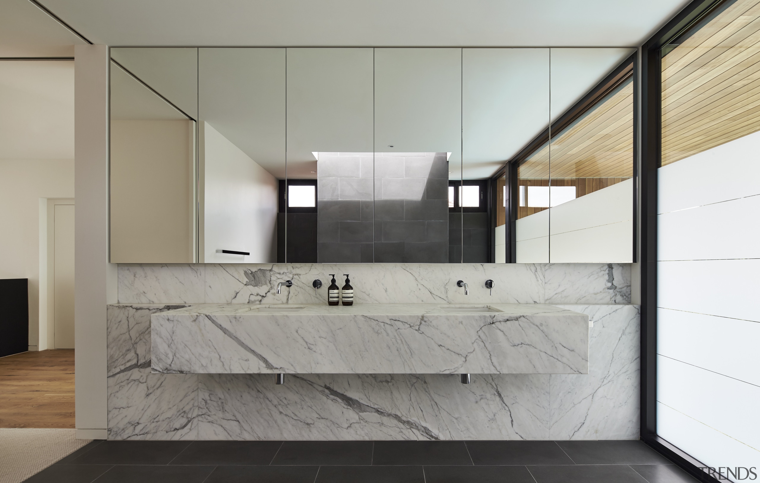 Marble and bluestone are the two key materials architecture, floor, flooring, house, interior design, product design, sink, tile, gray