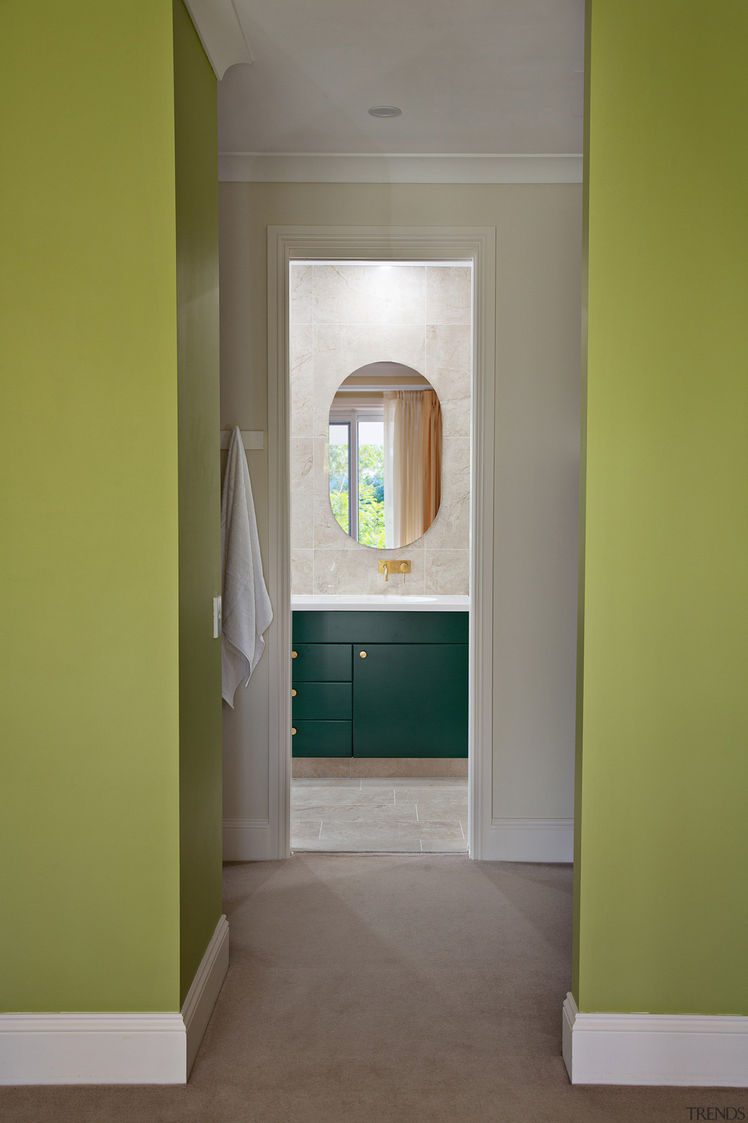 A vista into the reinvented bathroom from the 