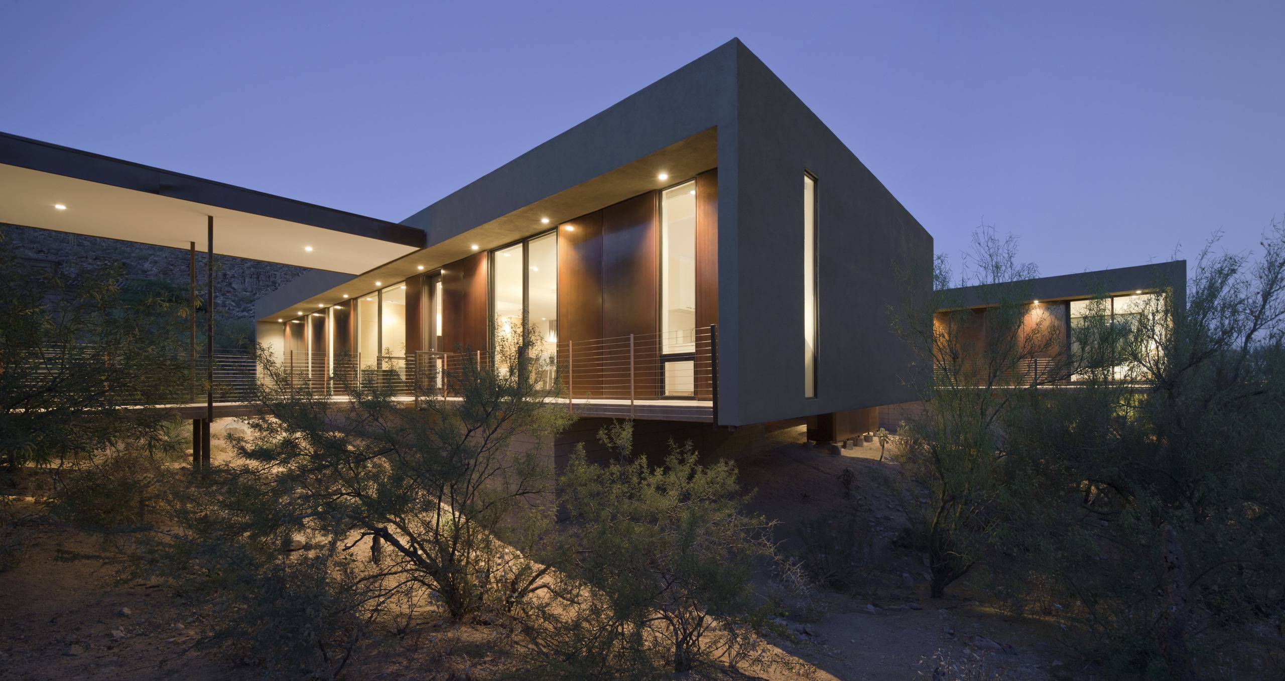 Minimalist desert new house - Minimalist desert new architecture, building, cottage, facade, home, house, landscape, lighting, property, real estate, sky, window, black, blue