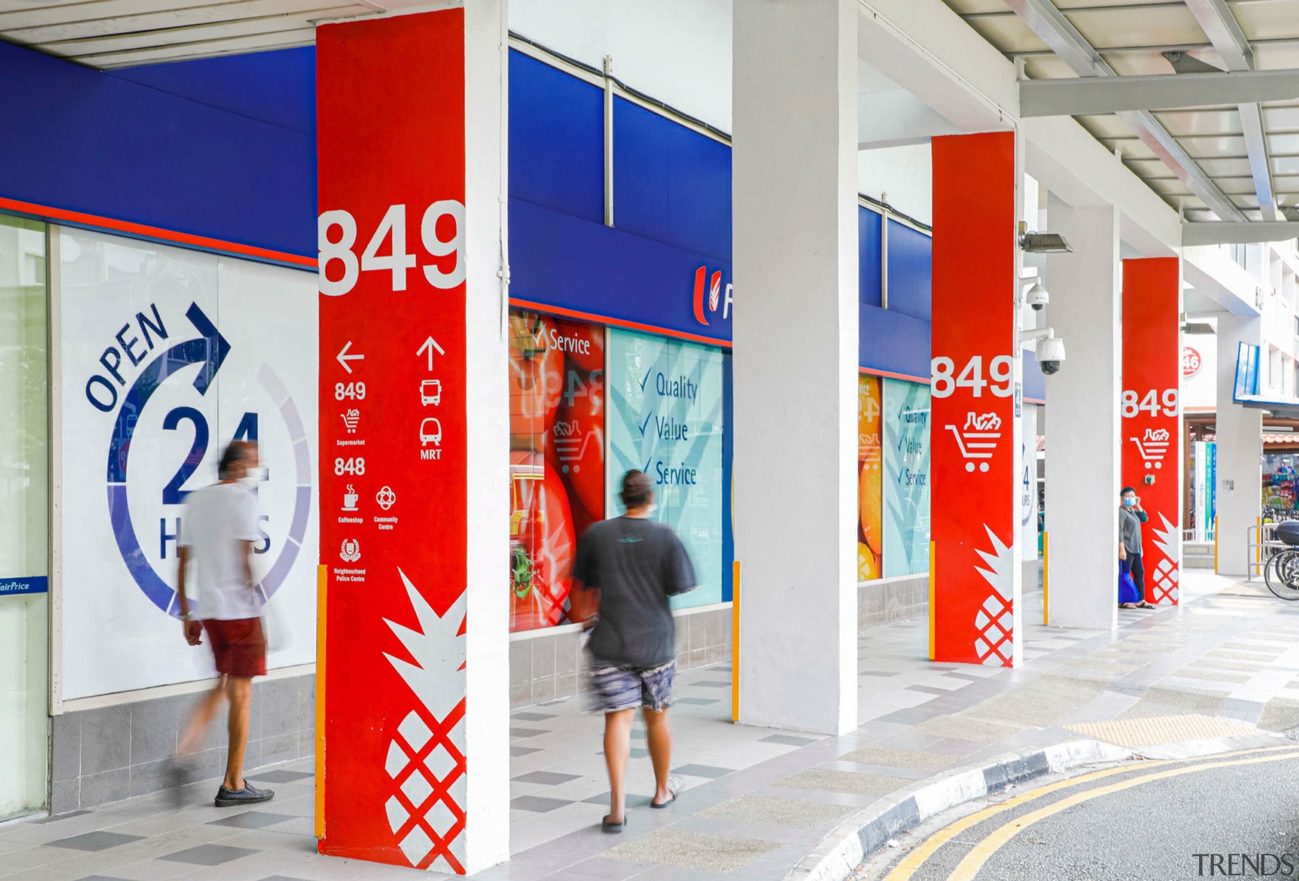 The wayfinding project incorporates stencilled symbols of pineapples, 