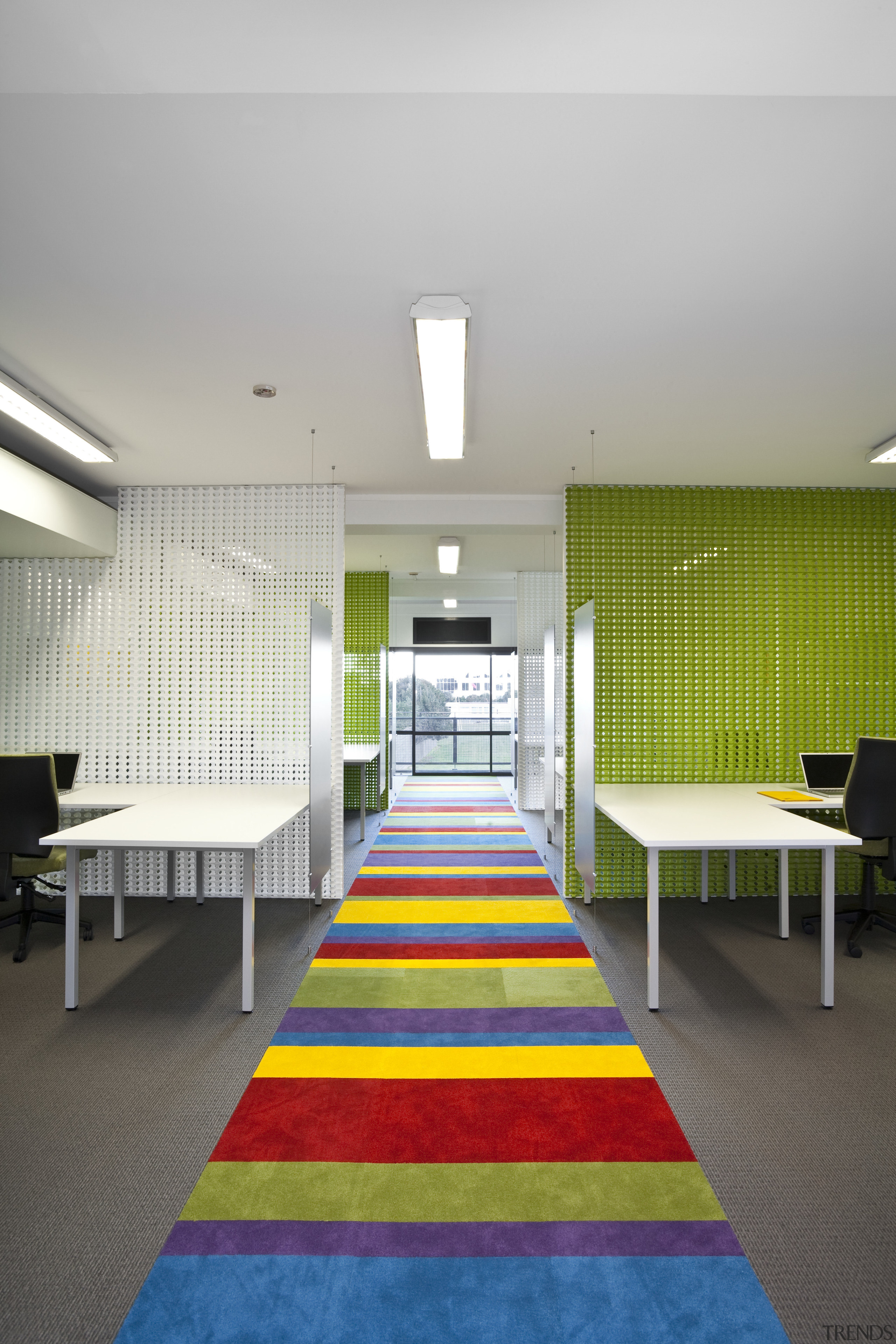 View of the office building - View of architecture, ceiling, daylighting, floor, flooring, house, interior design, gray