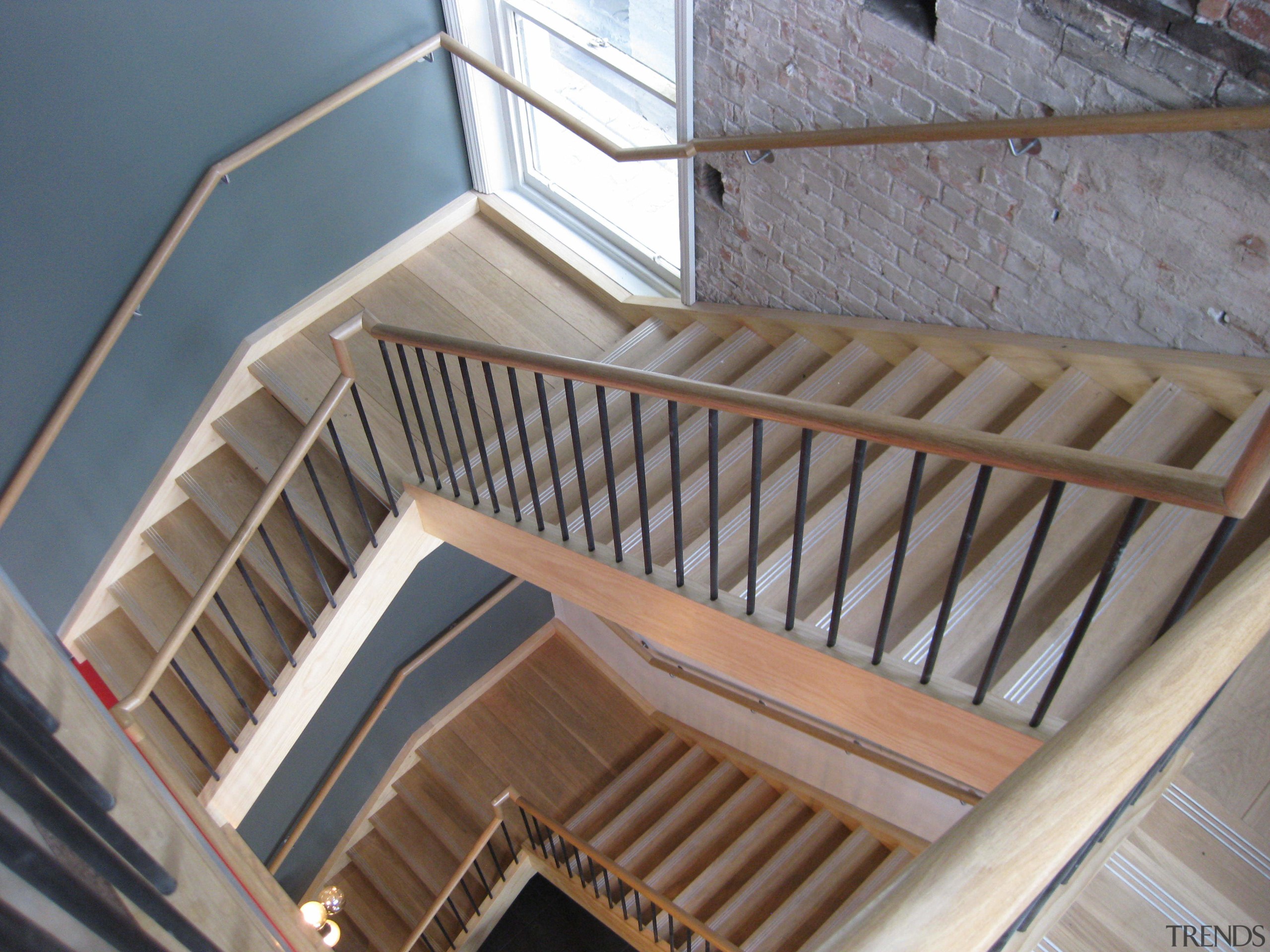 Bar restoration with Caroma and Fowler fittings - baluster, daylighting, floor, handrail, roof, stairs, wood, gray