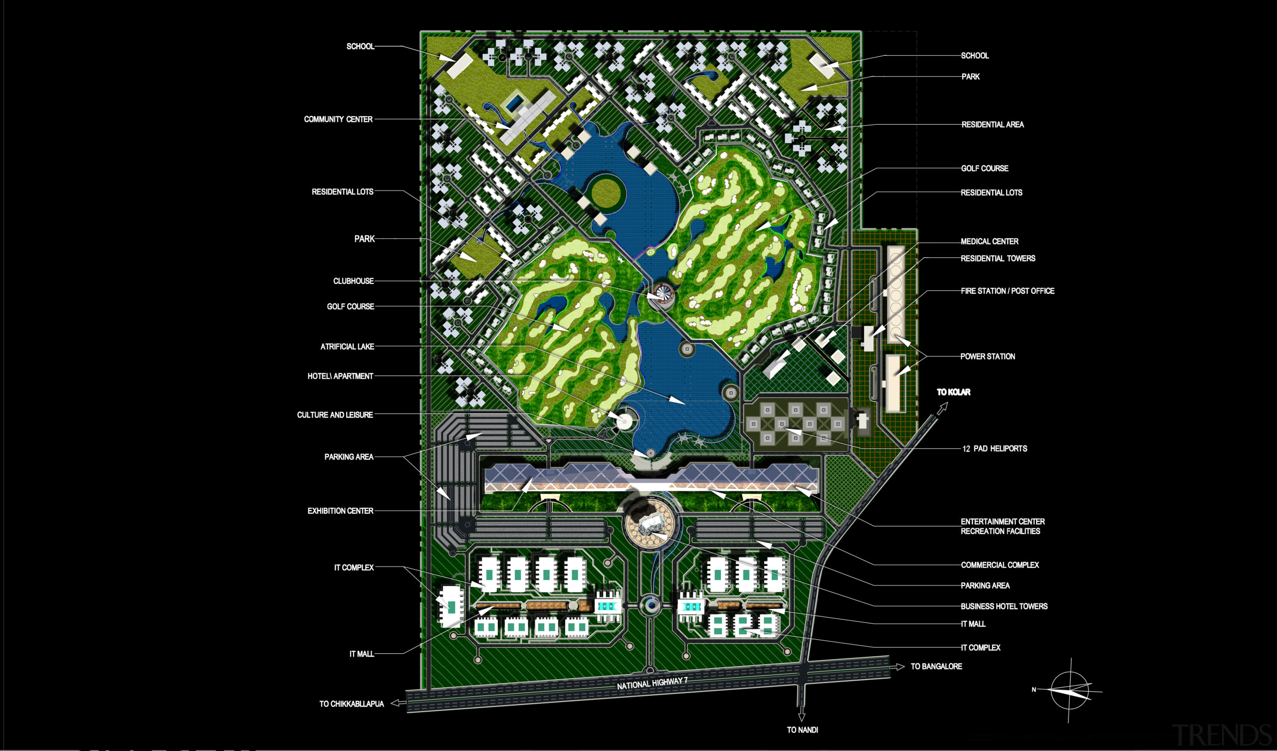 Conceptual image of SKill City in Bangalore designed map, organism, technology, text, urban design, black