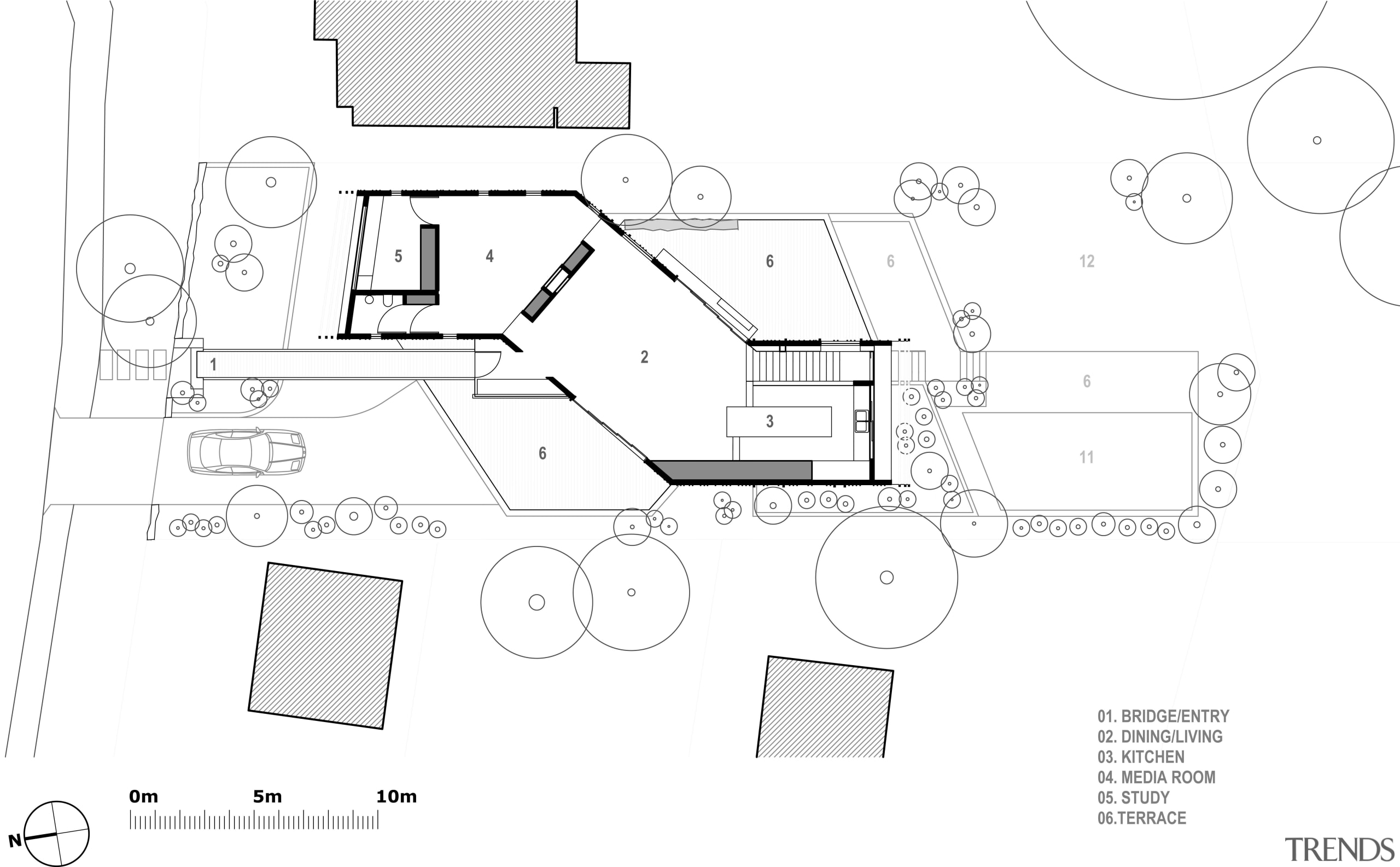 This house was designed by Andy MacDonald with angle, architecture, area, artwork, black and white, design, diagram, drawing, floor plan, font, line, monochrome, plan, product, product design, structure, technical drawing, text, white