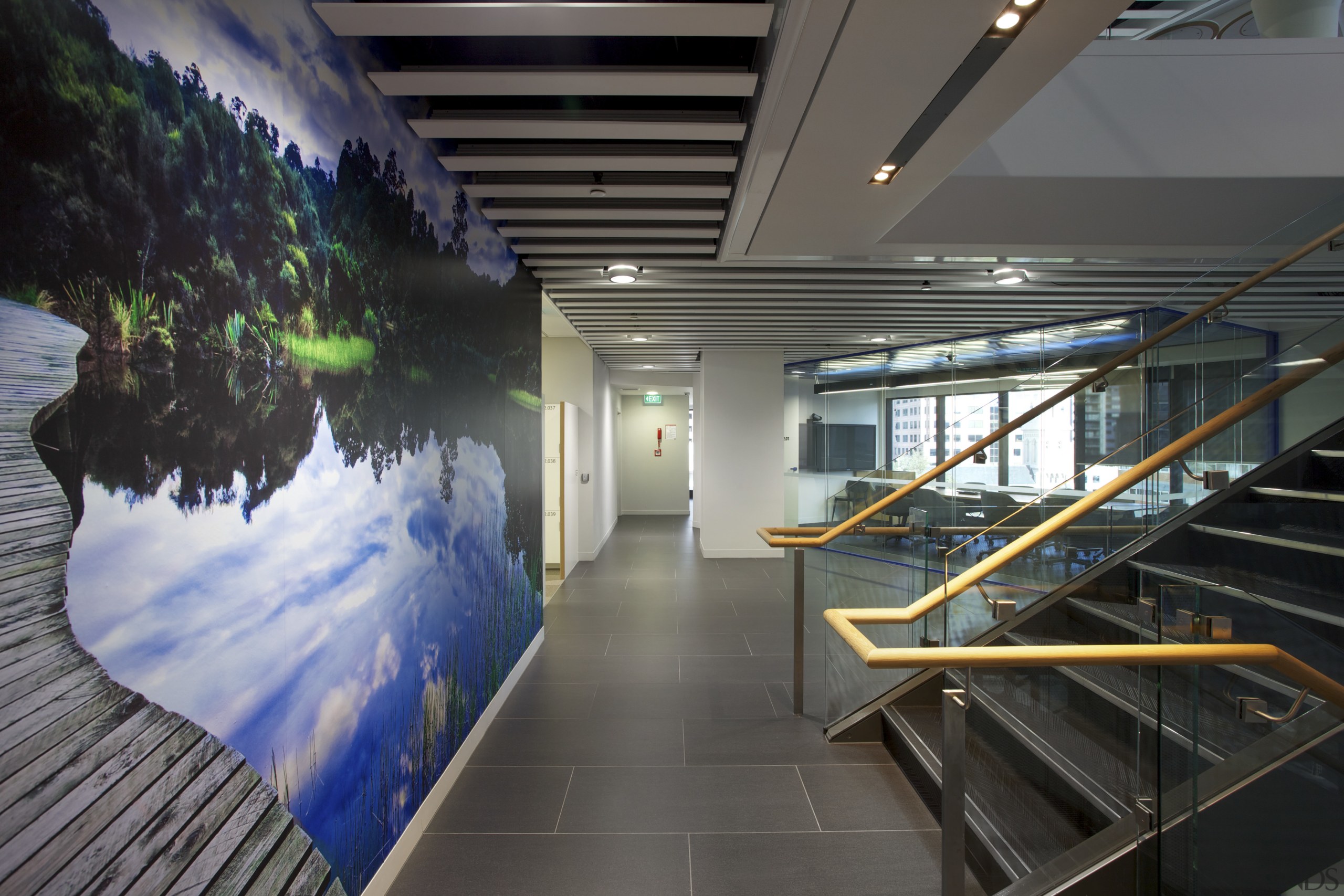 The ANZ Centre refurbishment was undertaken by Warren architecture, interior design, gray, black