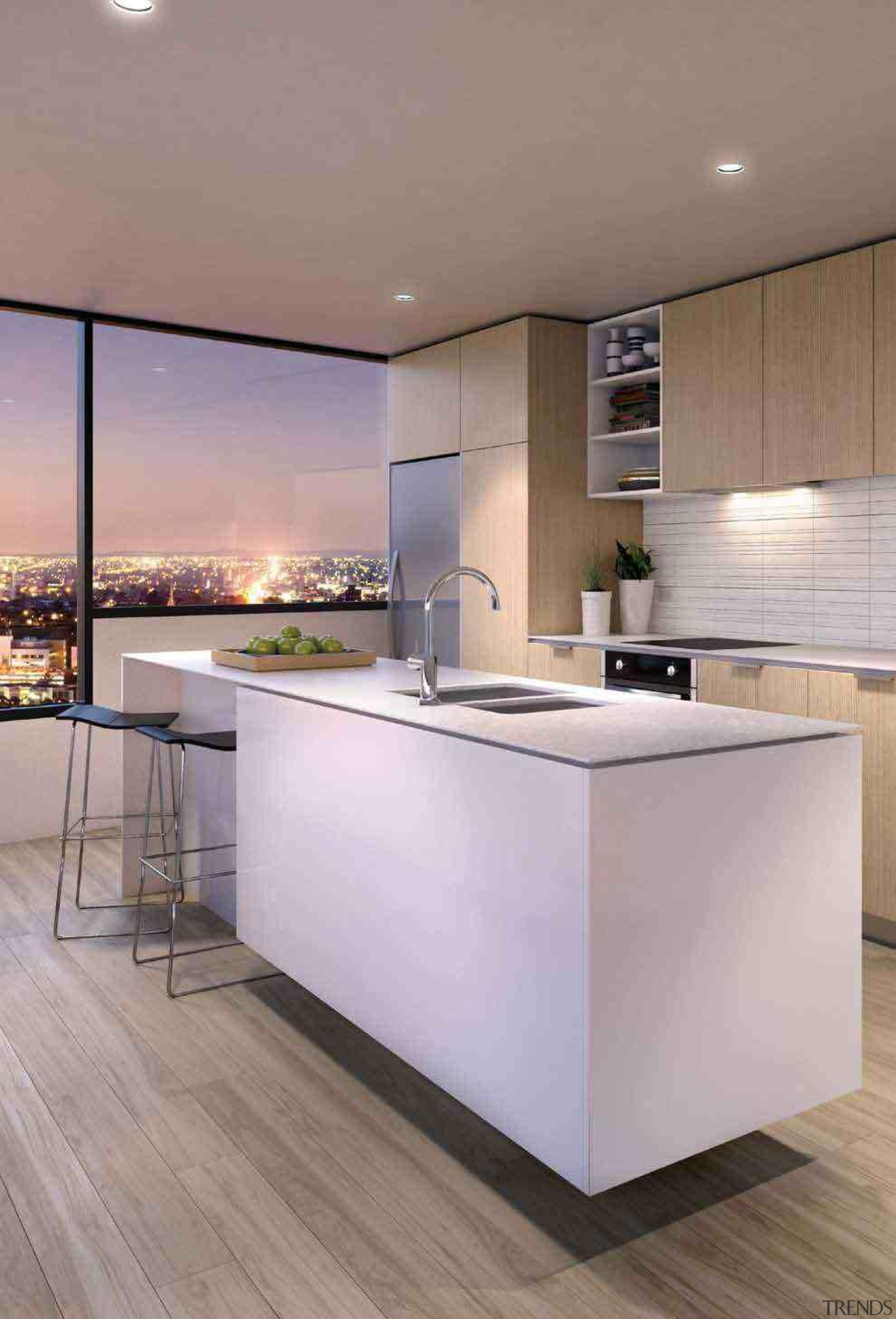 Apartment elevated on the crescent of St Kilda cabinetry, countertop, floor, flooring, interior design, kitchen, gray