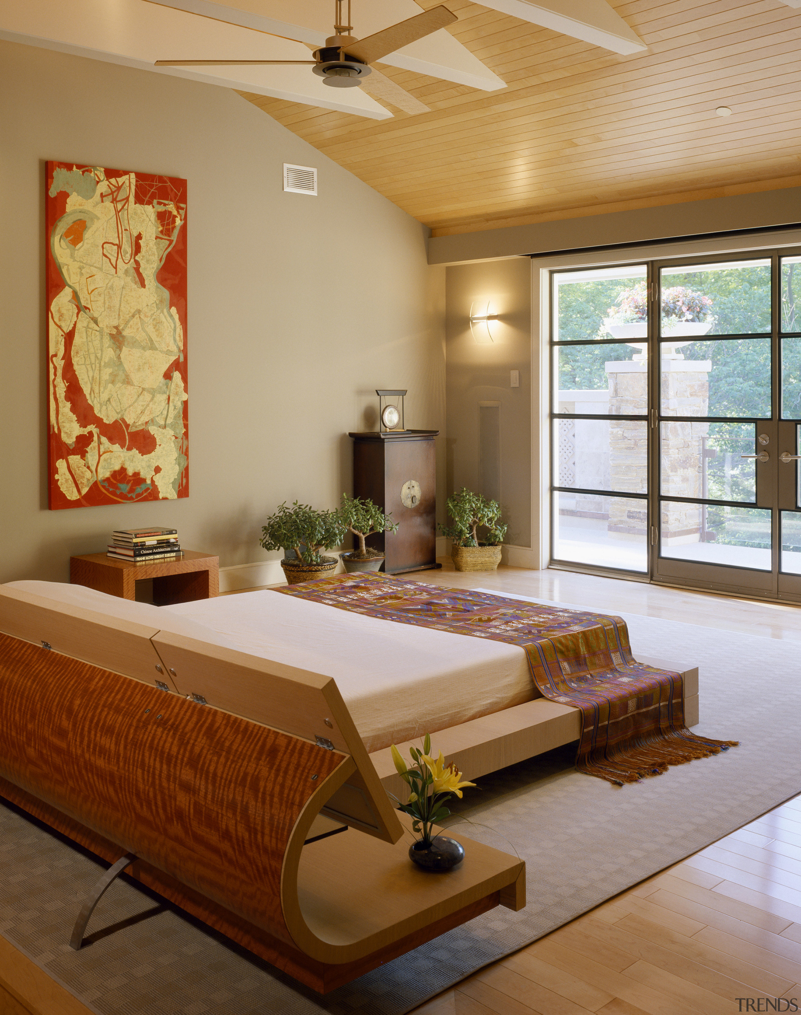 Image of the main bedroom. - Image of ceiling, furniture, interior design, living room, room, table, wood, brown, orange