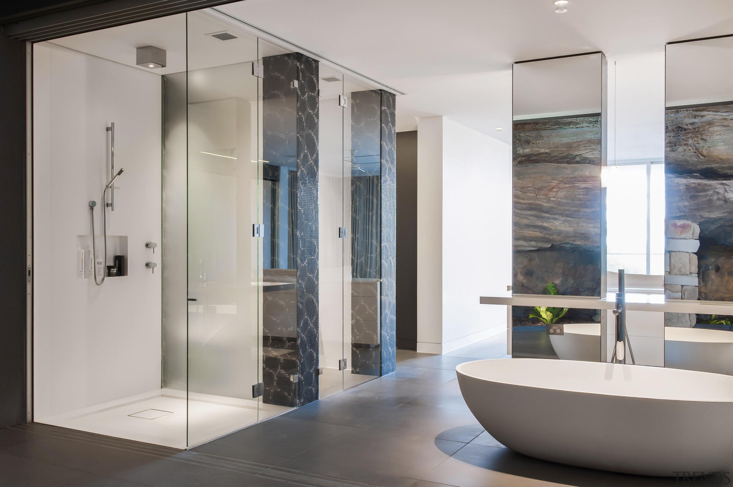 Winner Bathroom Design of the Year 2013 New bathroom, floor, glass, interior design, plumbing fixture, gray