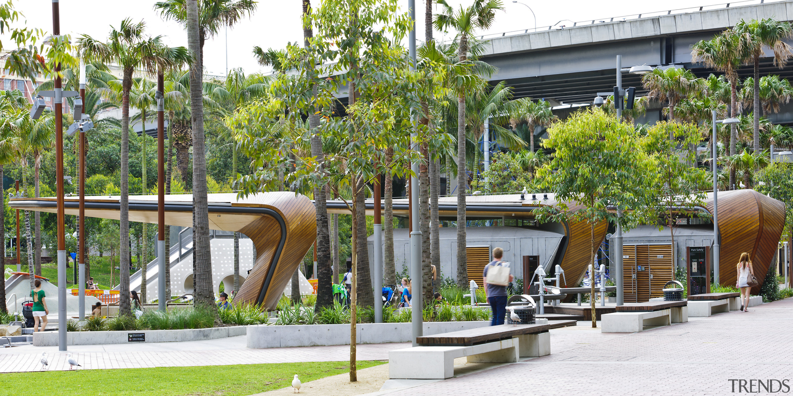 Here is a view of amenity structures on arecales, leisure, mixed use, outdoor structure, palm tree, plant, recreation, tree, urban design, white