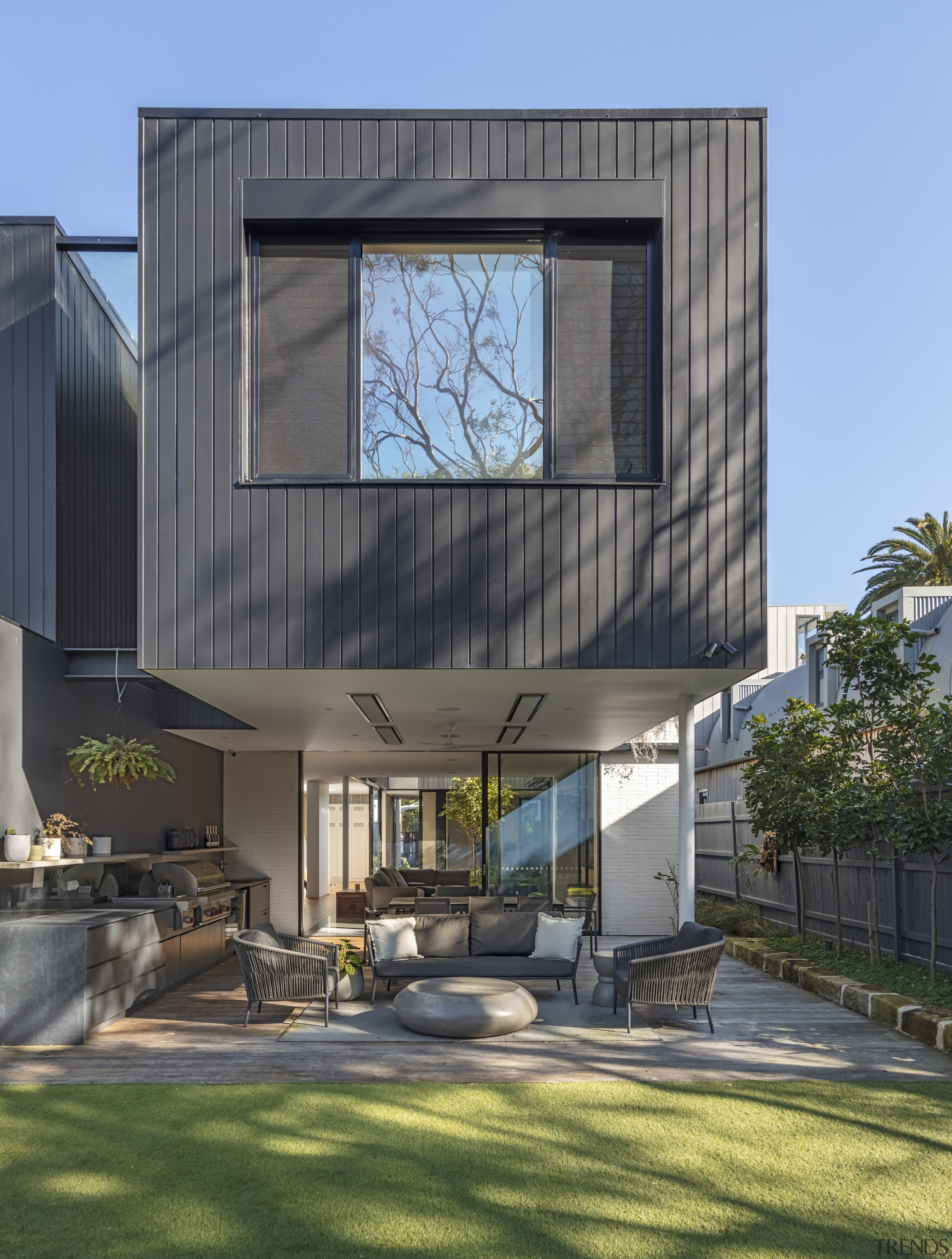 The cantilevered house design lends itself to indoor 