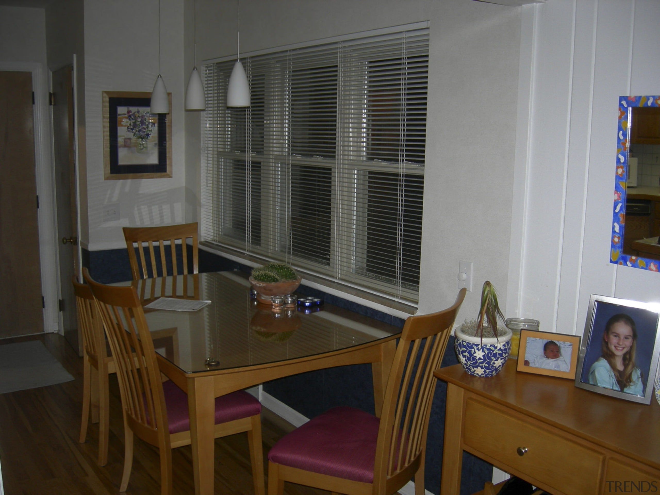 View of the dining area prior to renovations. dining room, furniture, home, house, interior design, living room, real estate, room, table, window, window covering, window treatment, brown, gray