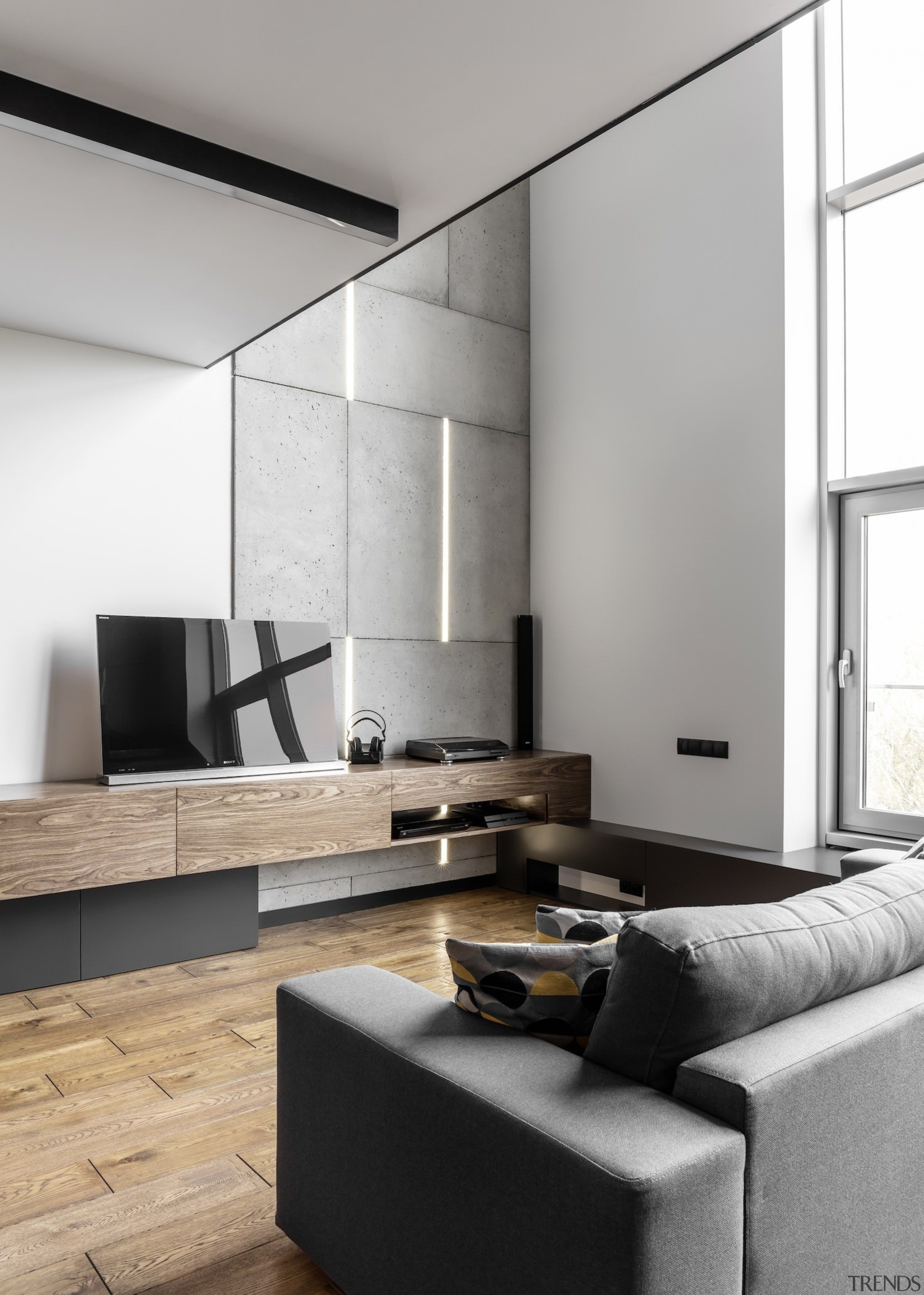 Architect: MetaformaPhotography by Krzysztof Strażyński floor, furniture, interior design, living room, product design, table, wall, white, gray