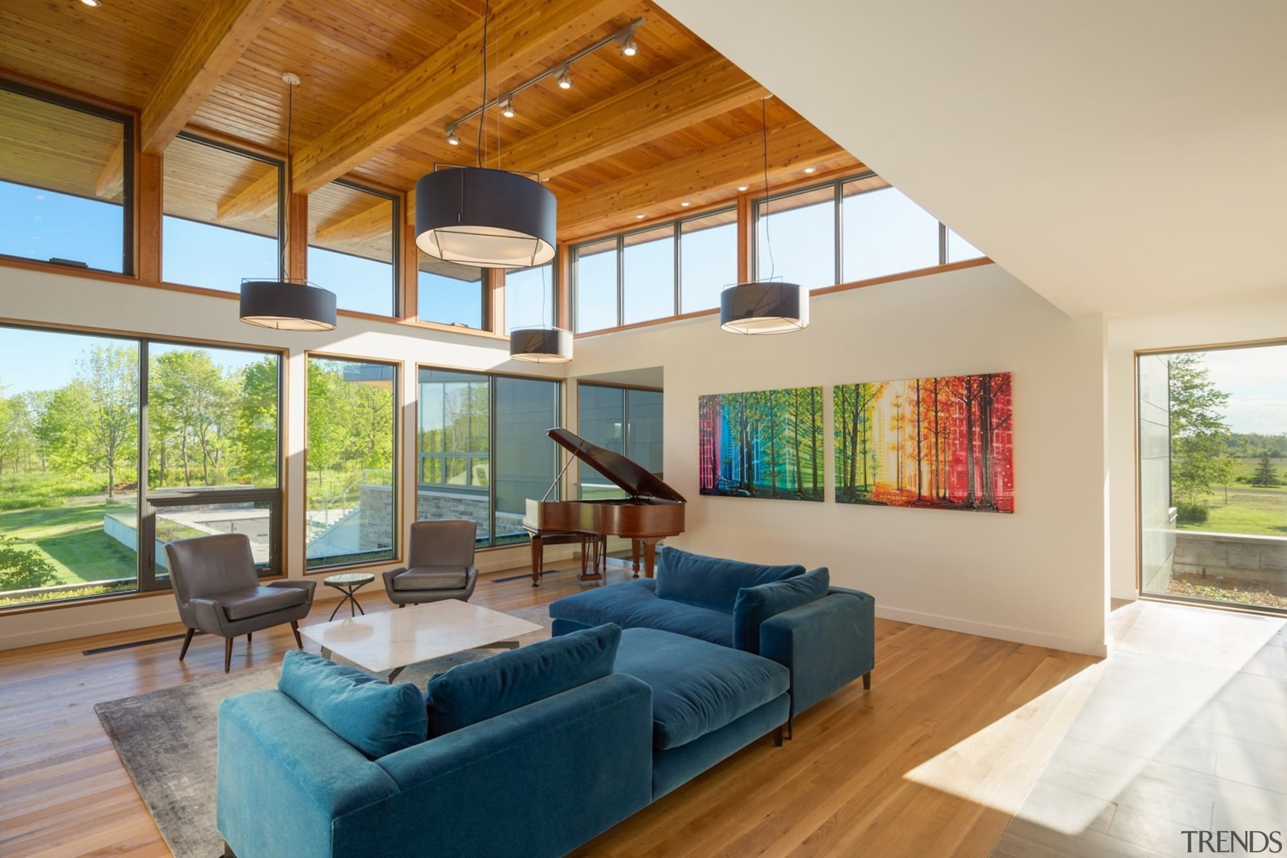 Another view of the living room - Another architecture, ceiling, daylighting, estate, hardwood, home, house, interior design, living room, property, real estate, window, wood, orange