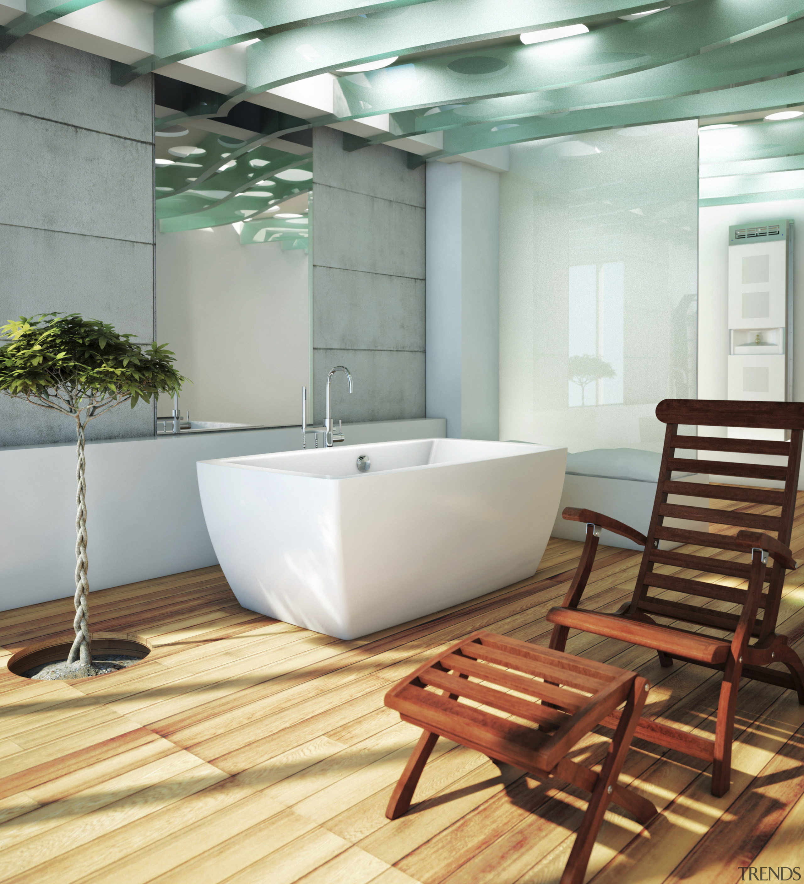 bathroom with Modern luxurious spa-like bath. - bathroom floor, flooring, interior design, white