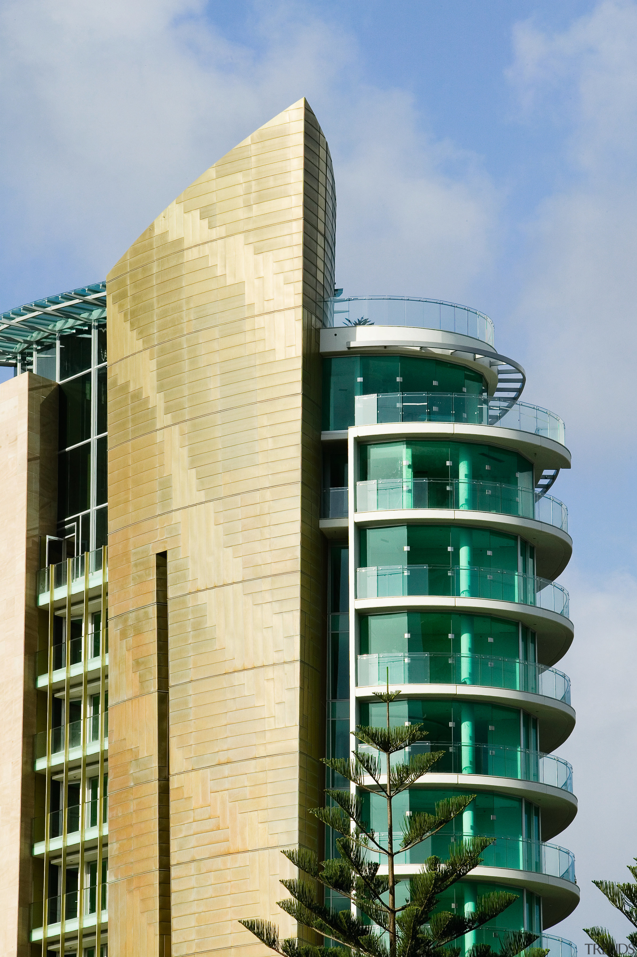 An exterior view of the Jade apartment tower apartment, architecture, building, commercial building, condominium, corporate headquarters, daytime, facade, headquarters, metropolis, metropolitan area, mixed use, residential area, sky, skyscraper, tower block, gray