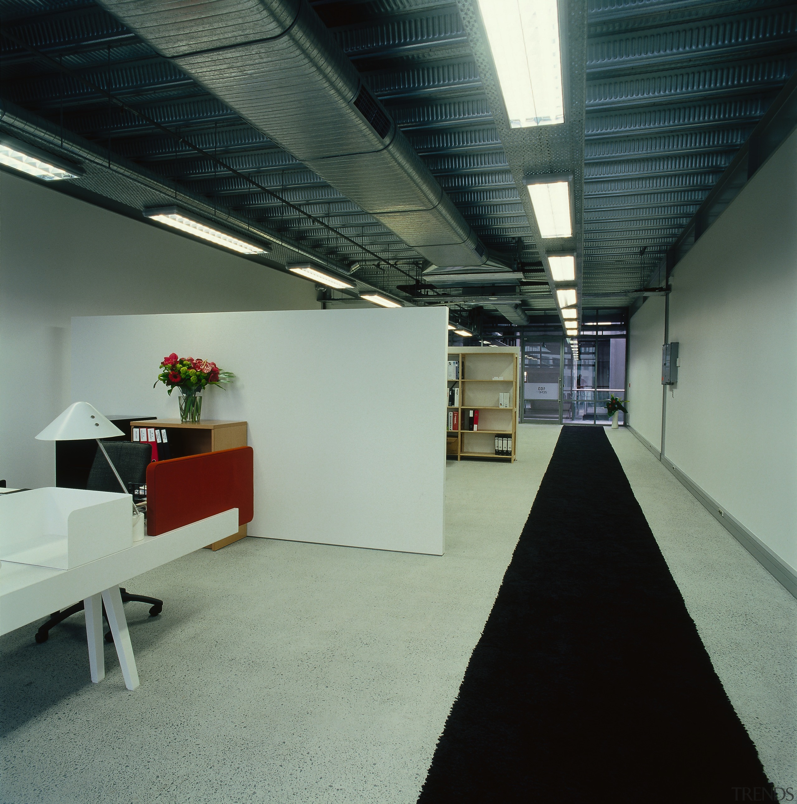 A vie wof the interior of the building. architecture, ceiling, daylighting, floor, flooring, interior design, structure, gray, black