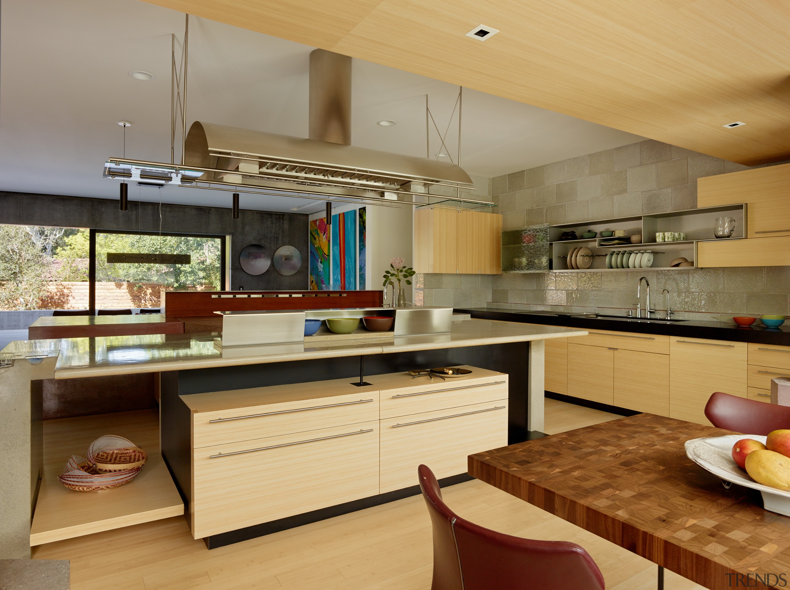 ​​​​​​​This kitchen contains two islands. Designer FuTung Cheng cabinetry, countertop, benchtop, interior design, kitchen, inner kitchen island, FuTung Cheng, Cheng Design