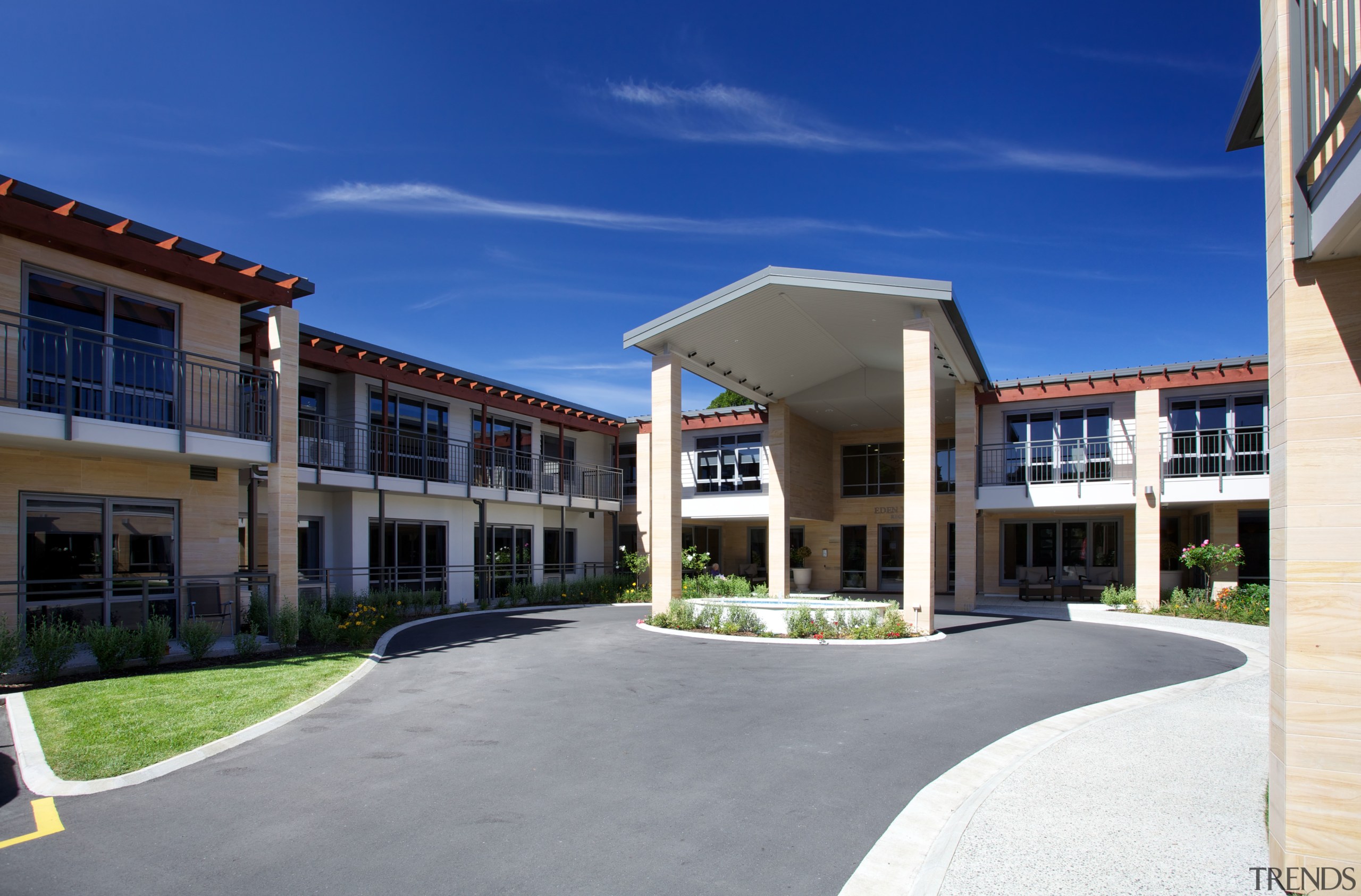 Eden Village is a new type of retirement apartment, building, condominium, corporate headquarters, estate, home, house, mixed use, neighbourhood, property, real estate, residential area, window, blue, gray