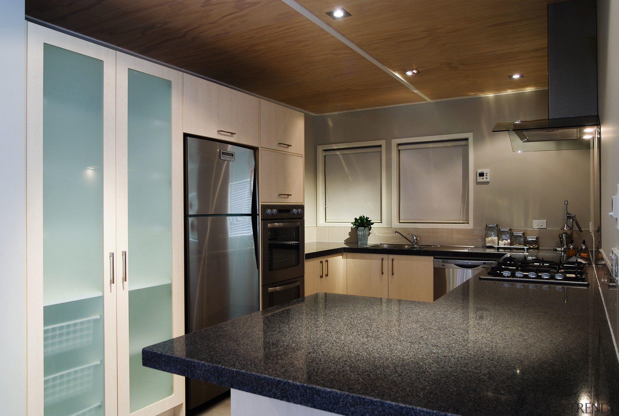 A view of this kitchen featuring the new countertop, interior design, kitchen, real estate, room, black, gray