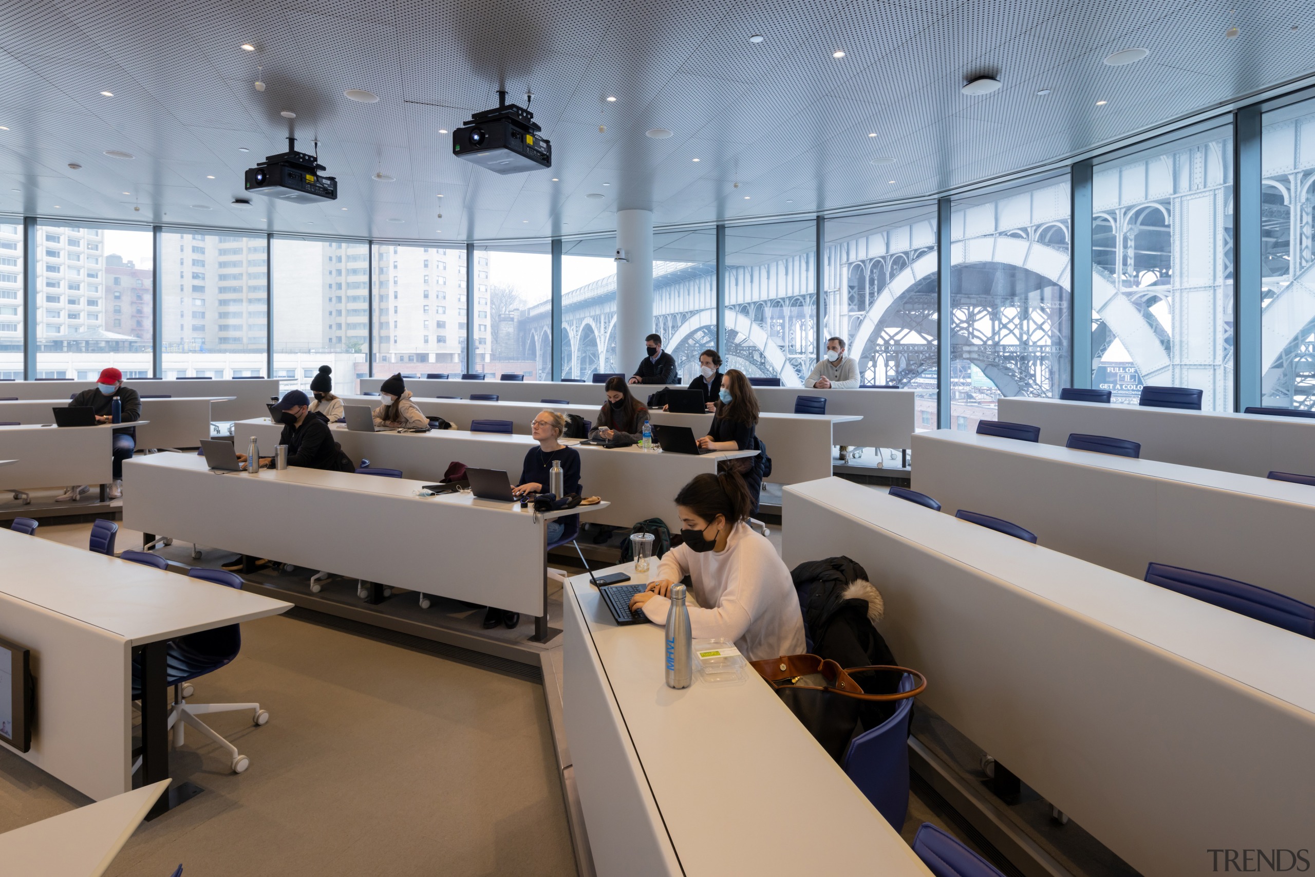 Kravis Hall, 74-person classroom with view to Riverside 