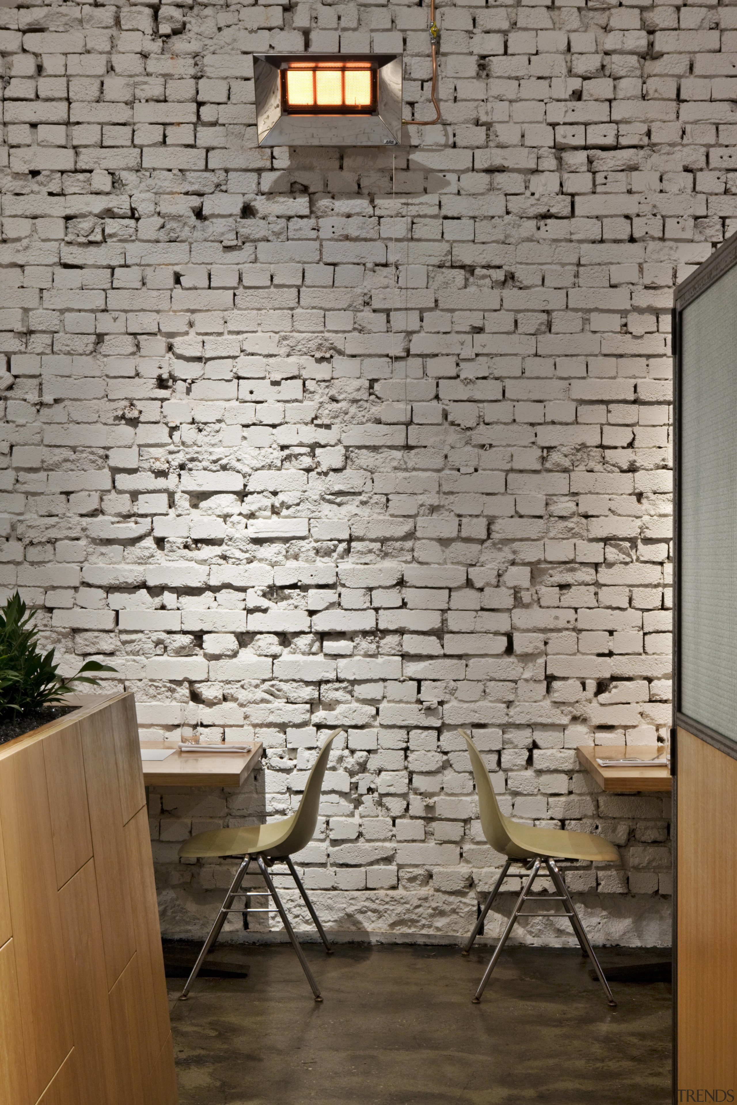 View of the cafe area at the St brick, brickwork, floor, home, interior design, stone wall, wall, gray, brown