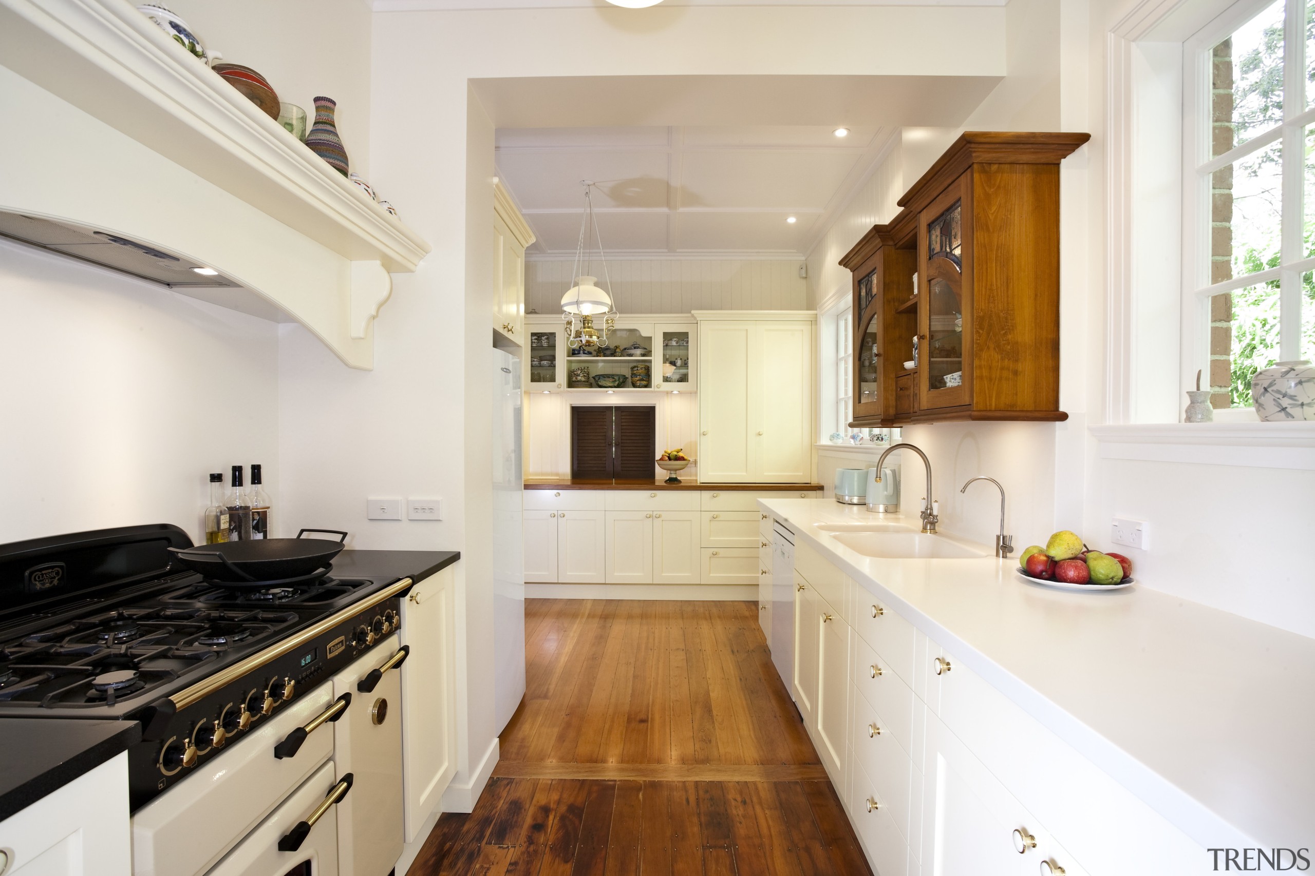 View of Falcon oven and cooktop, granite benchtop cabinetry, countertop, cuisine classique, home, interior design, kitchen, property, real estate, room, white