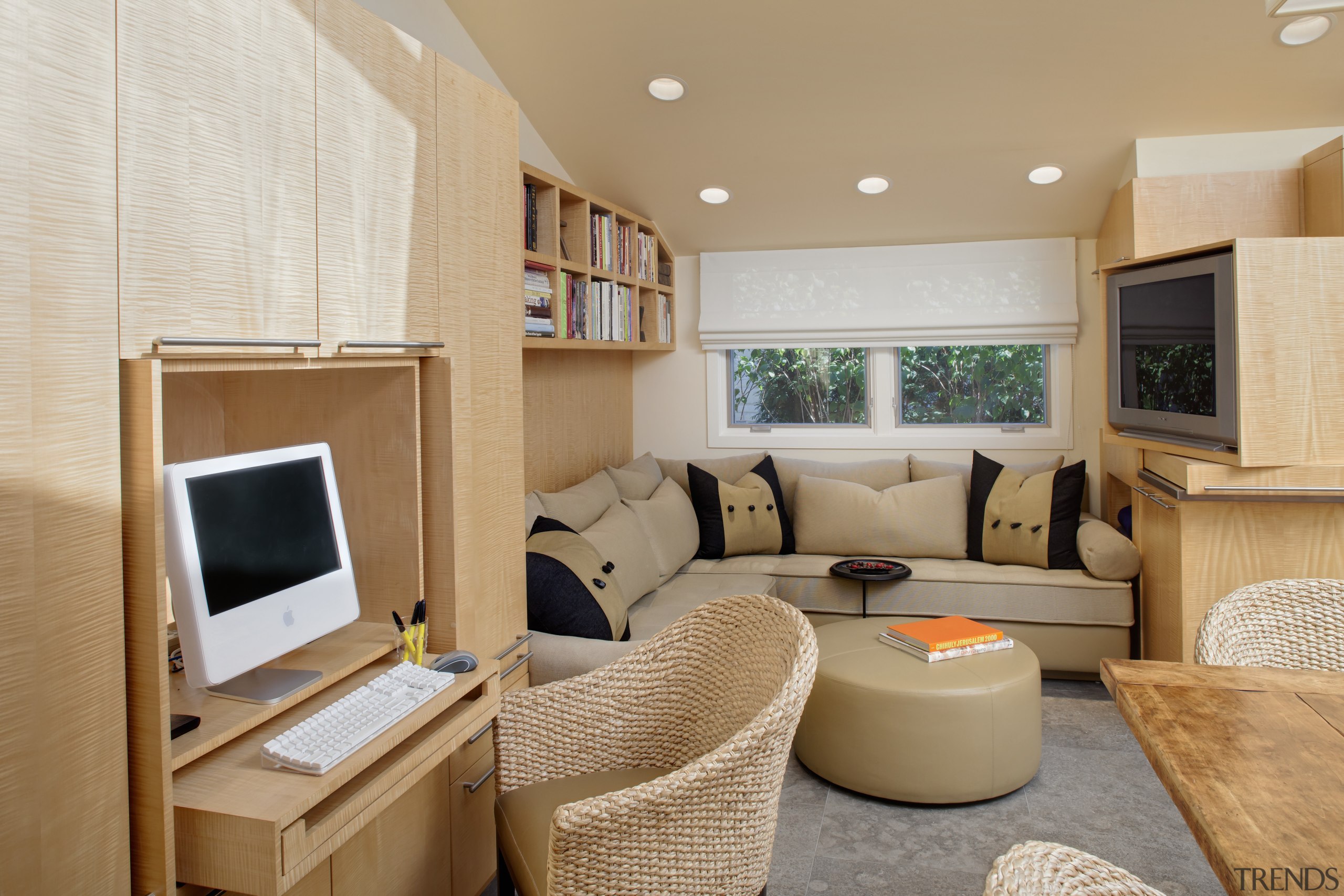 View of living area with corner sofa, and interior design, living room, real estate, room, suite, orange, gray