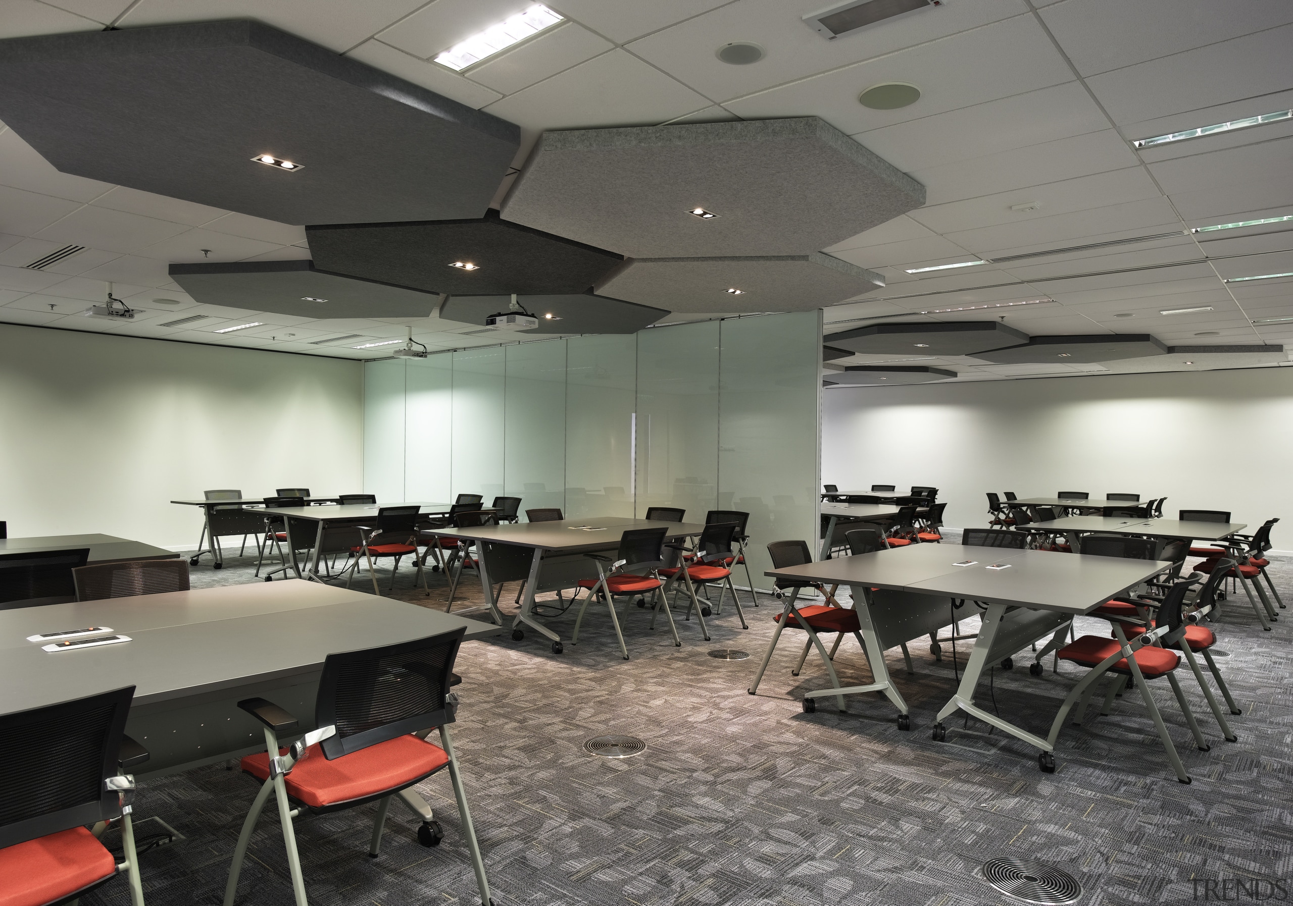 Training rooms on the community floor of the ceiling, classroom, conference hall, interior design, office, gray, black