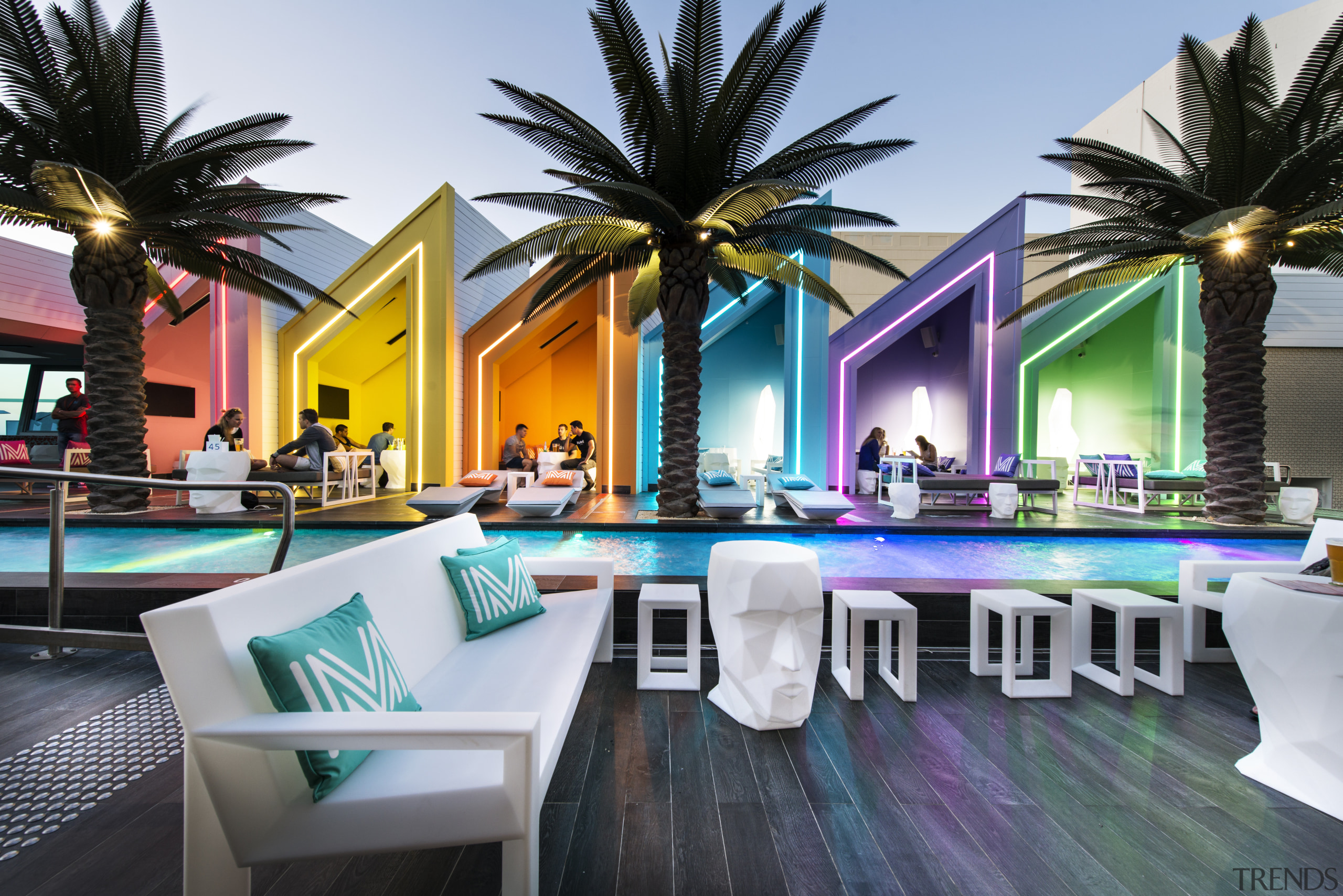 At the Matisse Beach Club in Perth, by condominium, estate, hotel, leisure, palm tree, property, real estate, resort, swimming pool, black, white