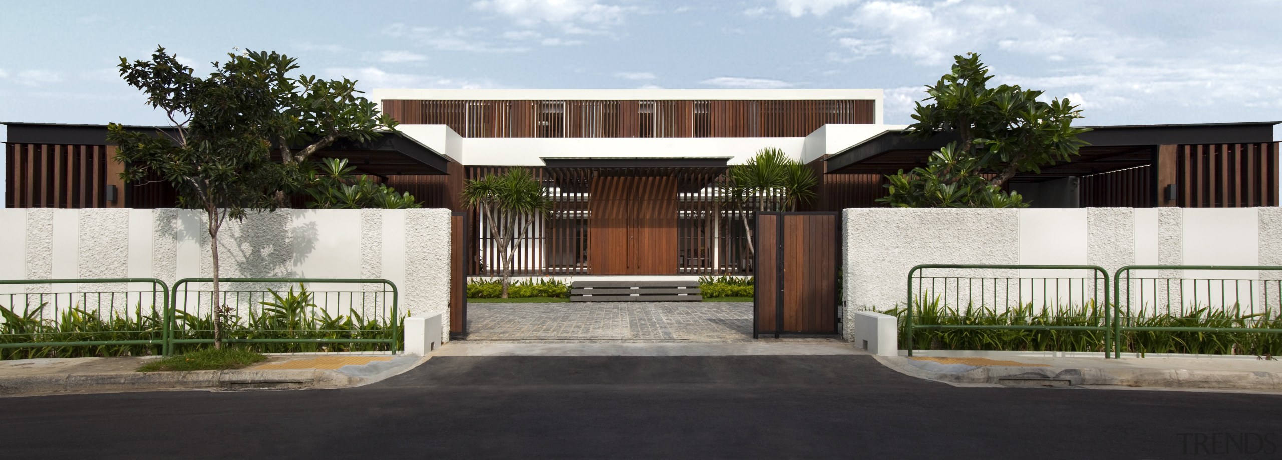 View of home designed by Wallflower Architecture &amp; architecture, estate, facade, gate, home, house, neighbourhood, property, real estate, residential area, white, black