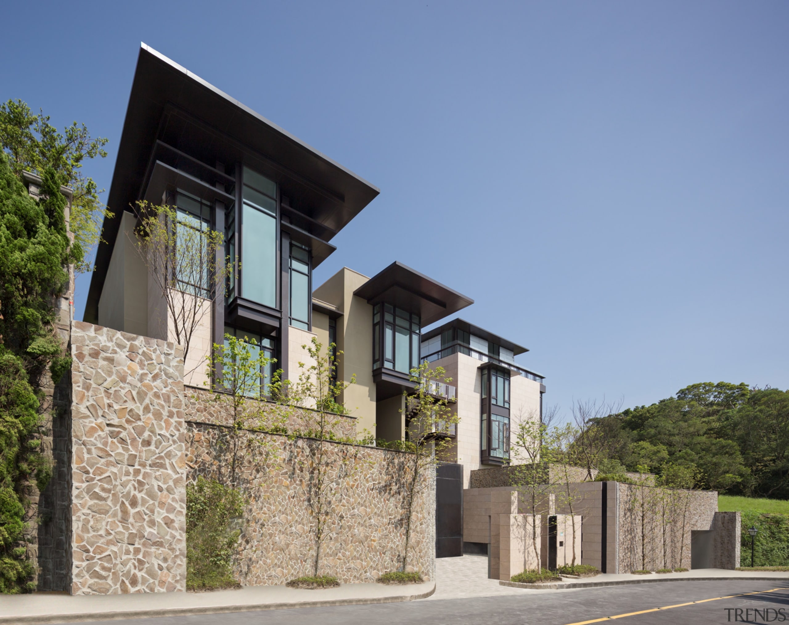 Taiwan Villa - Jim Olson Houses - architecture architecture, building, cottage, elevation, estate, facade, home, house, neighbourhood, property, real estate, residential area, villa, teal