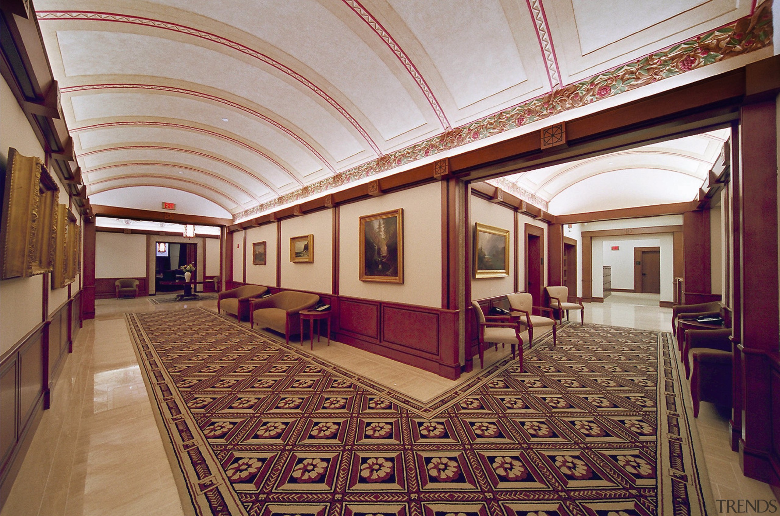 A view of the hallways. - A view carpet, ceiling, conference hall, estate, floor, flooring, function hall, hall, interior design, lobby, real estate, brown