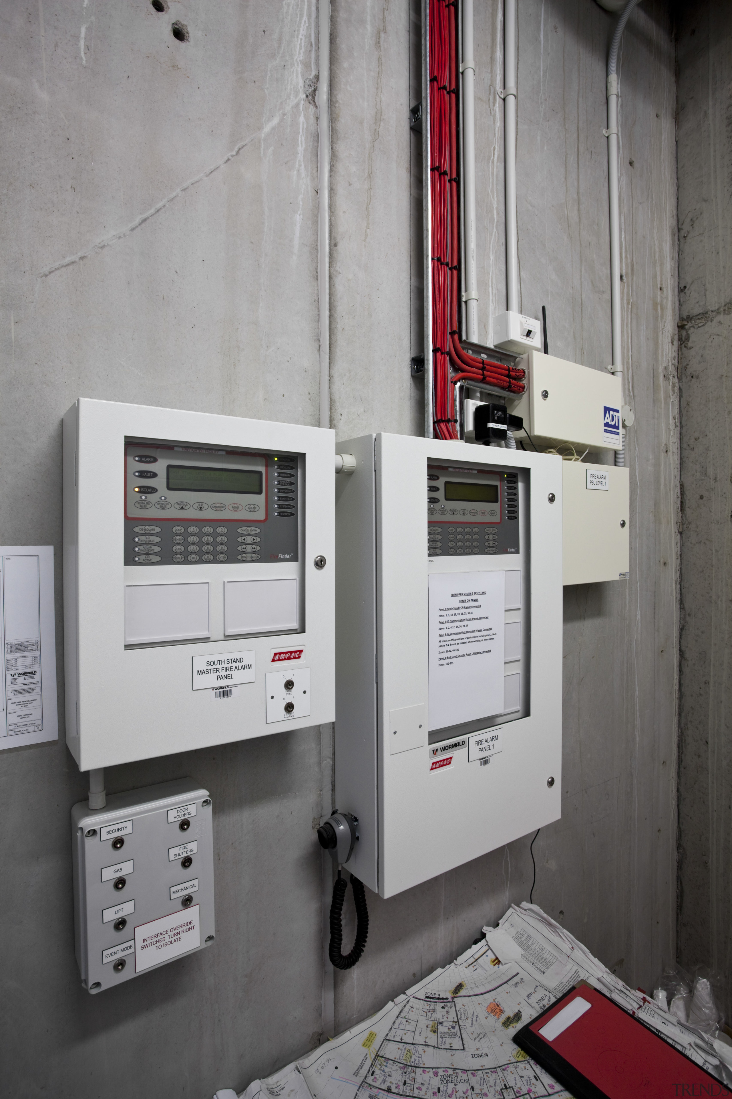 View of fire prevention and suppression systems at circuit breaker, enclosure, machine, product, system, gray