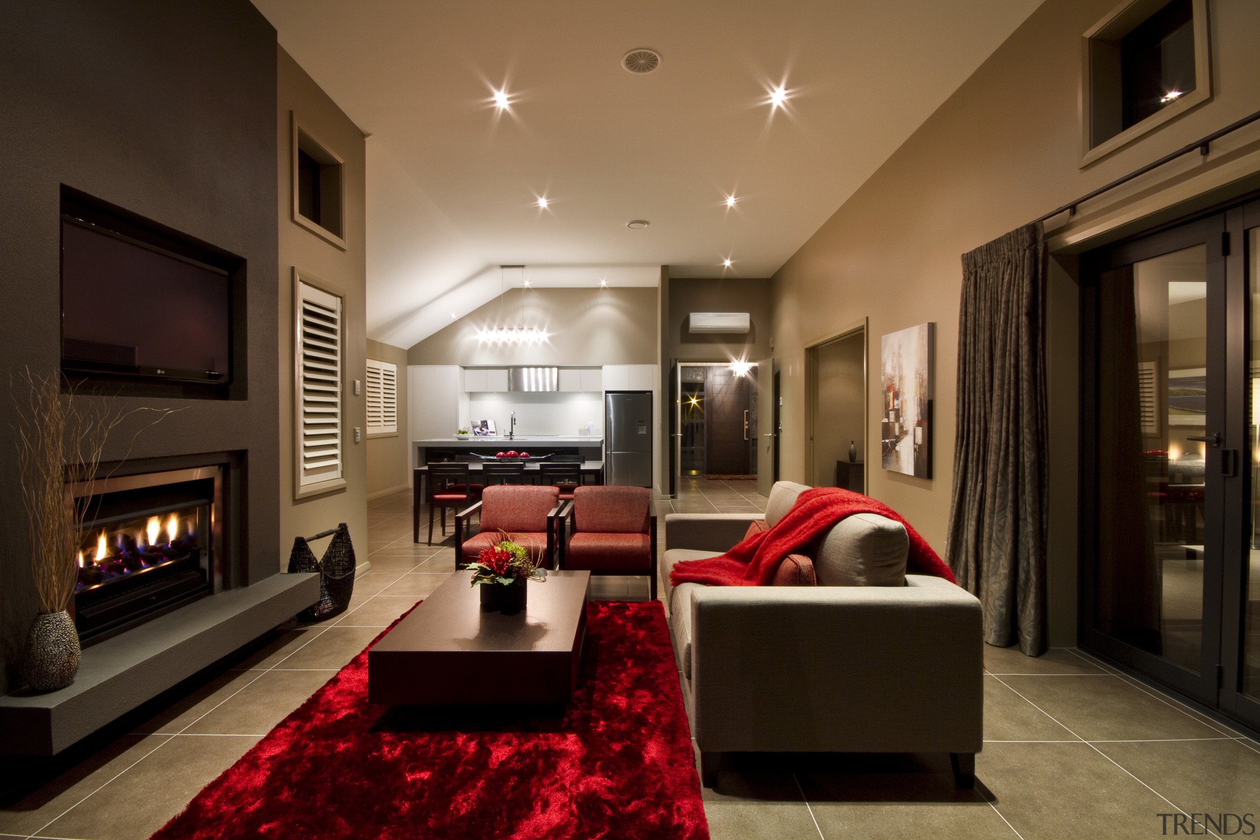 View of the lounge area of this Landmark ceiling, home, interior design, living room, lobby, room, brown