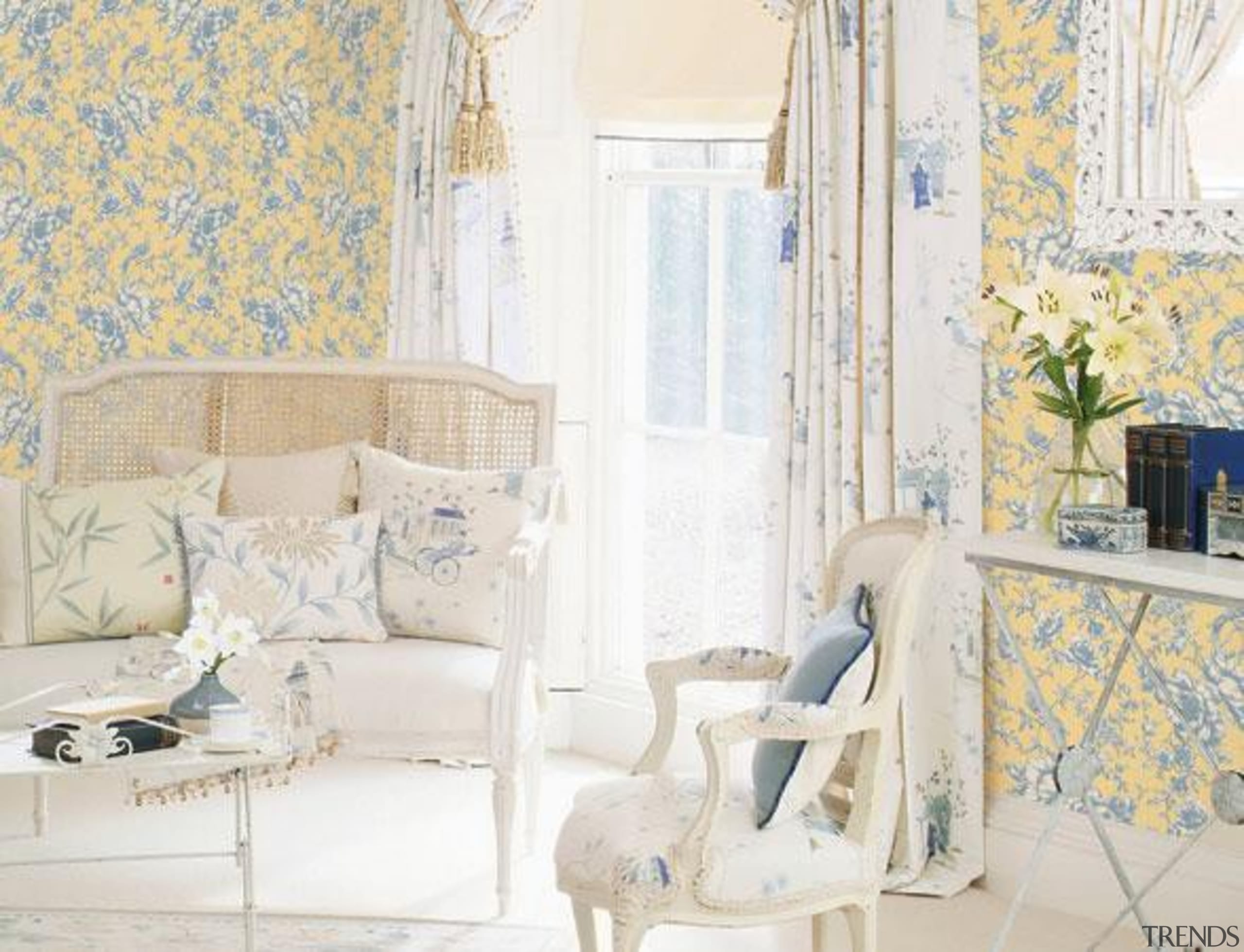 Grand Chateau Range - Grand Chateau Range - blue, chair, curtain, furniture, home, interior design, living room, product, room, wall, wallpaper, window, window covering, window treatment, white