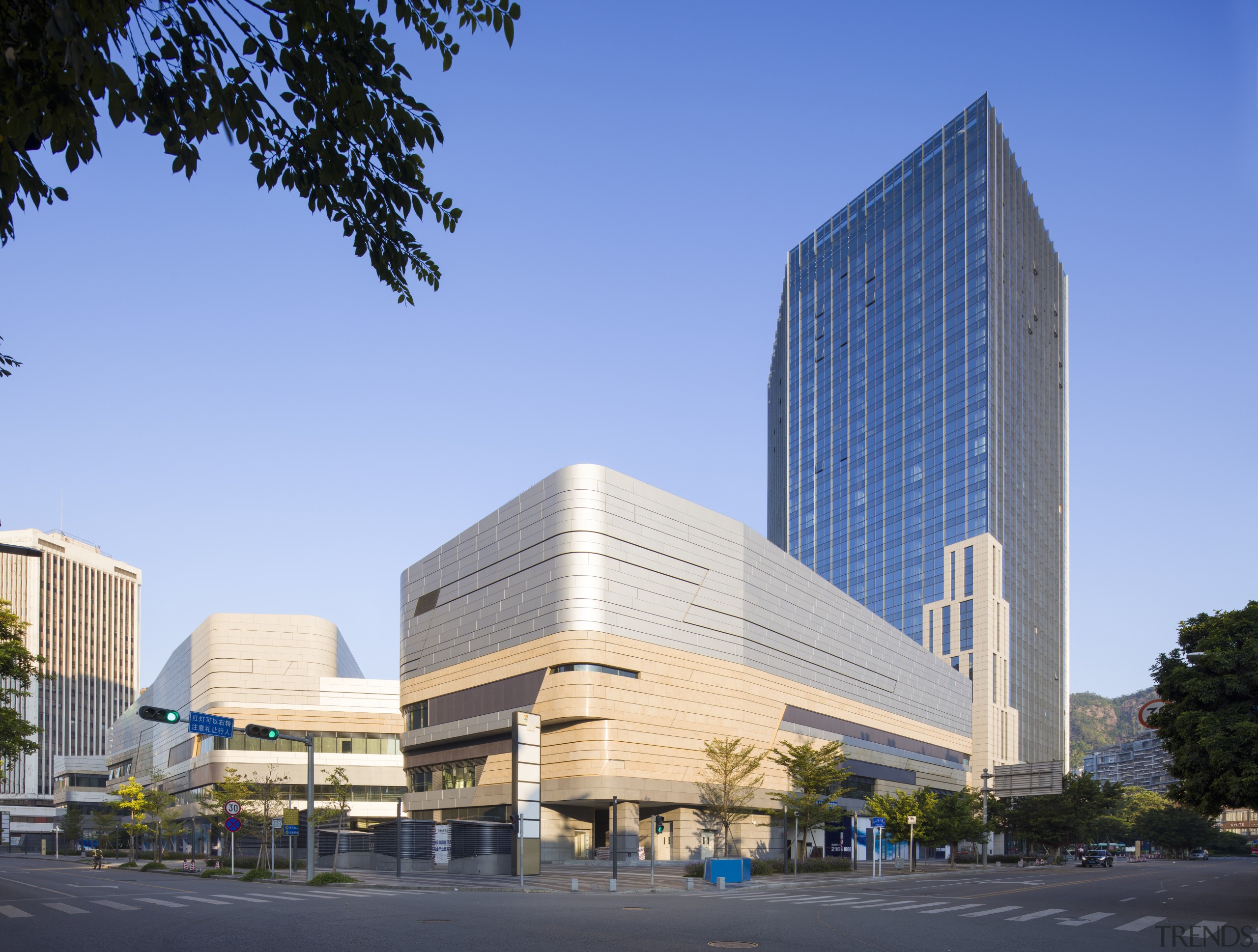 Shekou Gateway One is a mixed-use development and architecture, building, city, commercial building, condominium, convention center, corporate headquarters, daytime, downtown, facade, headquarters, hotel, landmark, metropolis, metropolitan area, mixed use, plaza, real estate, sky, skyline, skyscraper, tower block, urban area, teal