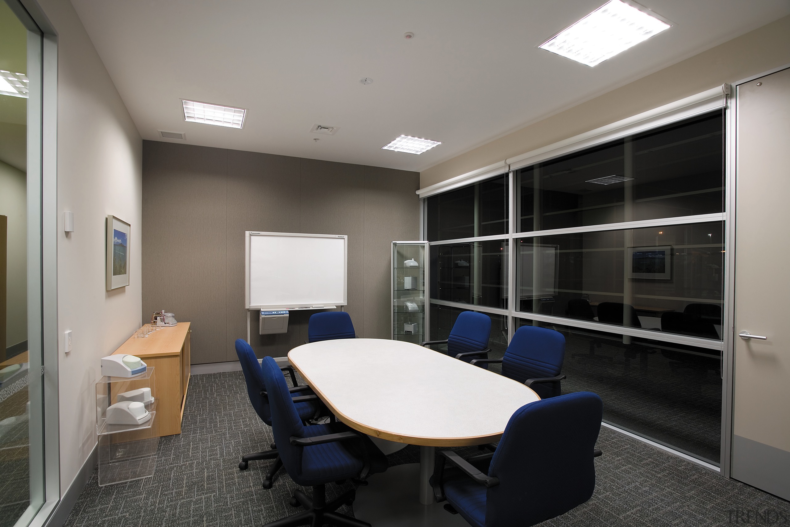 A view of the lighting system. - A interior design, office, real estate, gray, black