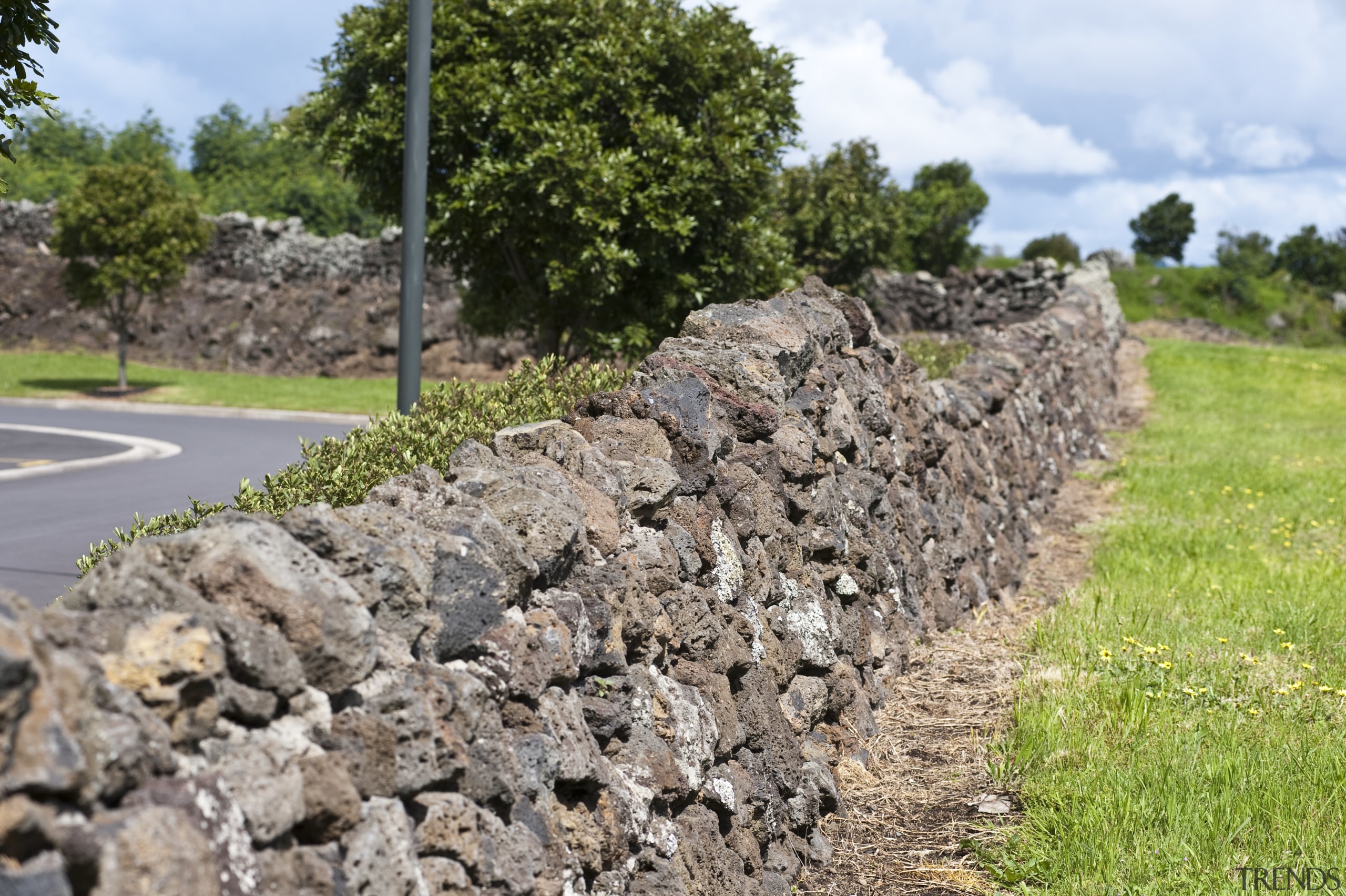 View of Mt Wellington stone walls. - View grass, rock, soil, stone wall, wall, gray