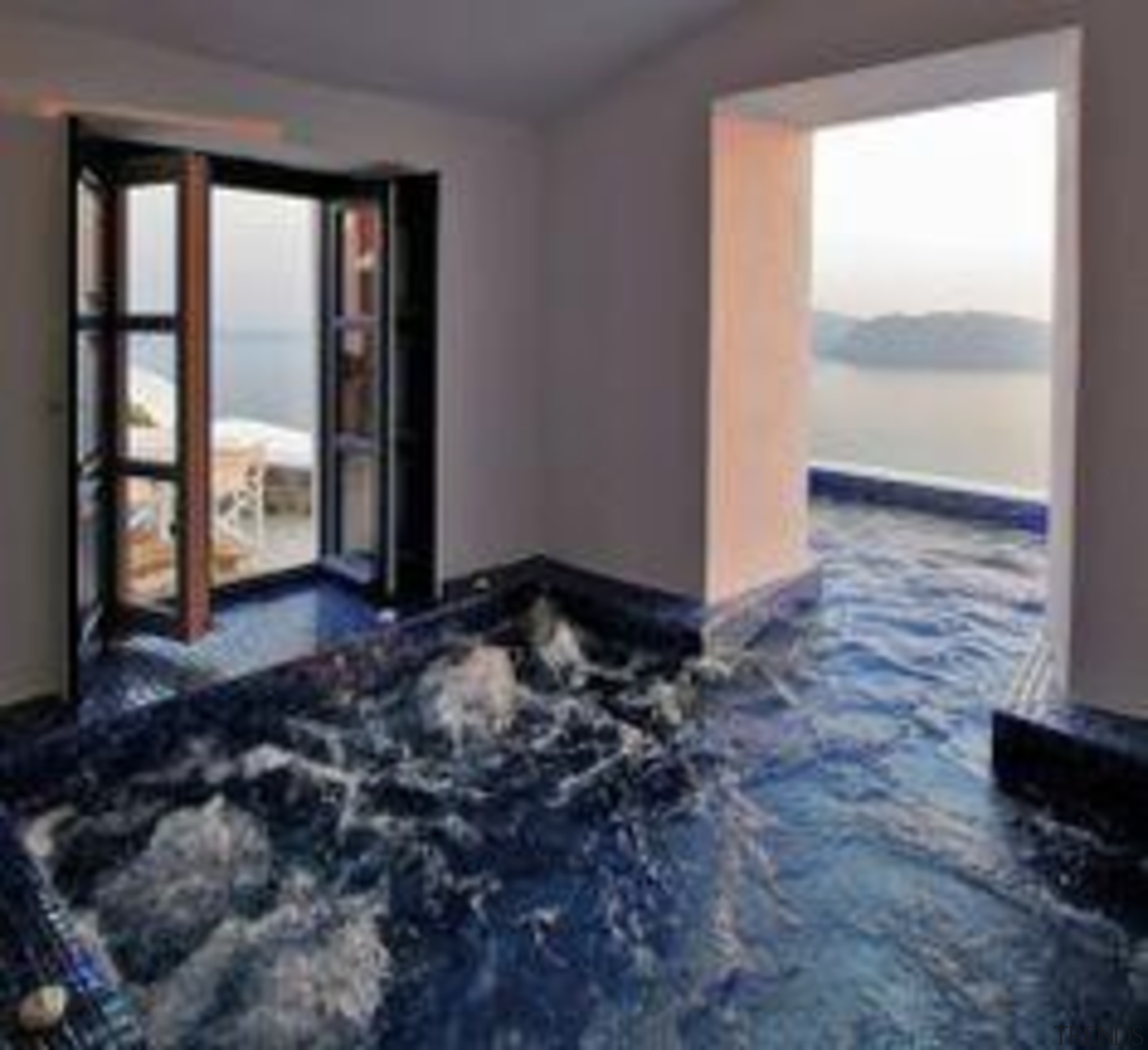 indoor outdoor spa - A Hot Tub That apartment, floor, flooring, property, real estate, room, swimming pool, window, gray, black