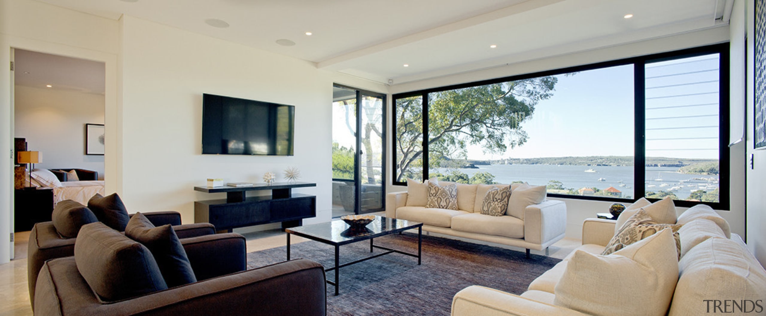 The family room on the second, bedroom level estate, home, house, interior design, living room, penthouse apartment, property, real estate, room, window, gray