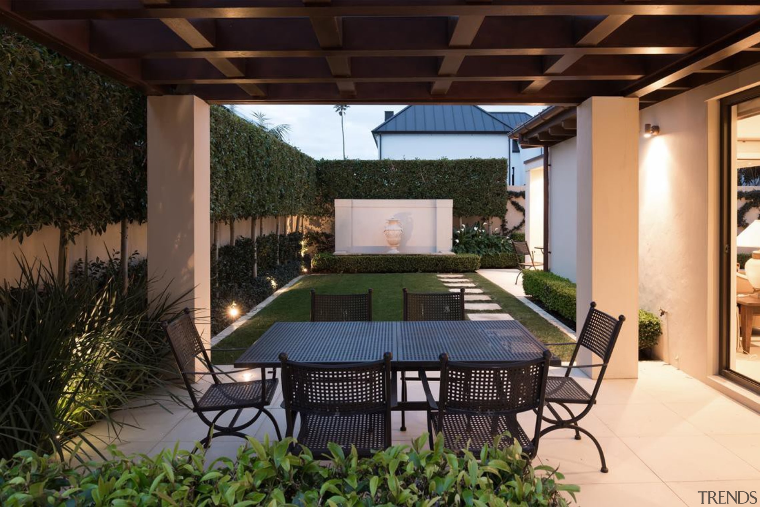 Mellons Bay 6 - backyard | courtyard | backyard, courtyard, estate, outdoor structure, patio, pergola, property, real estate, roof, yard, black