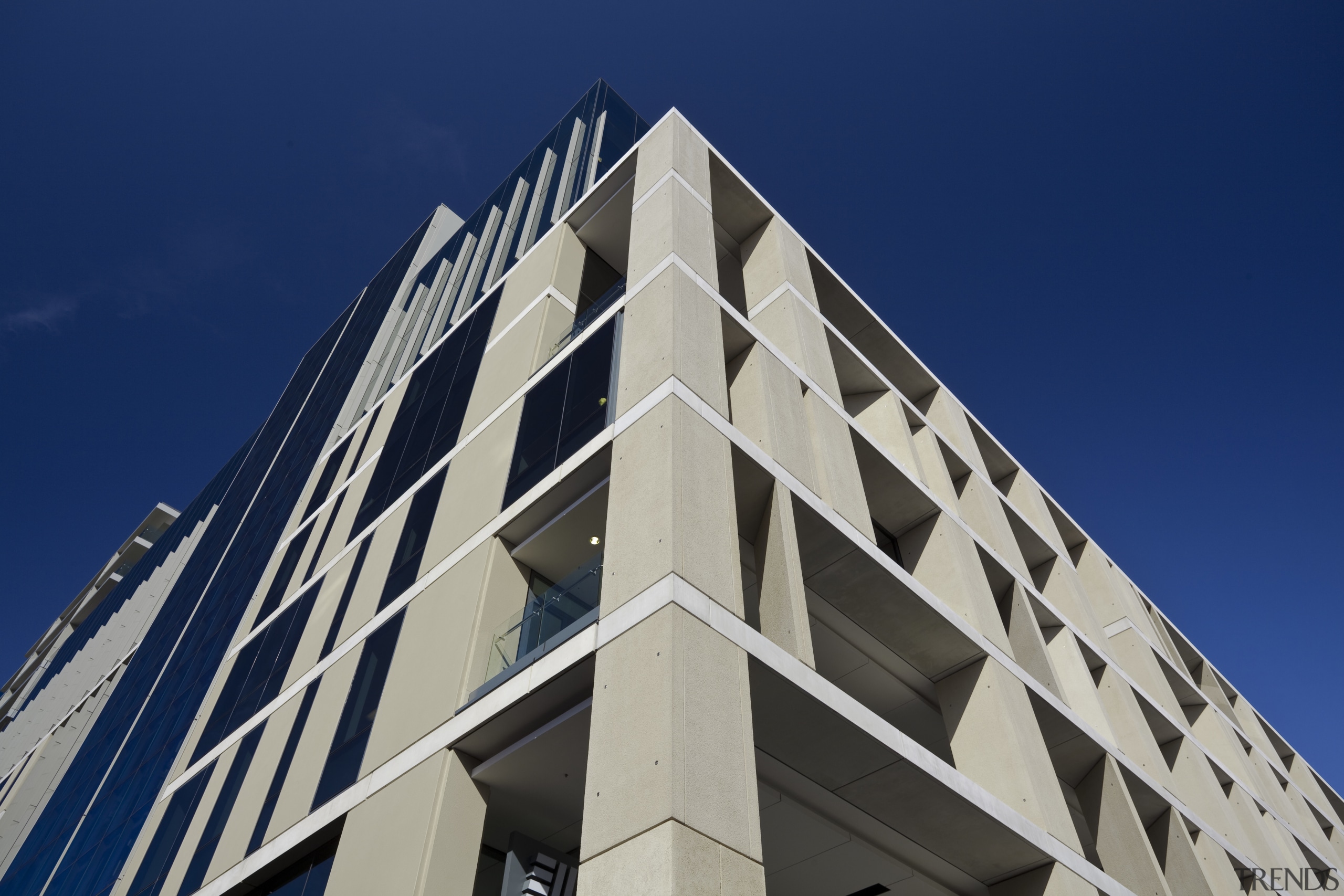 View of cladding by Unicast Cladding Systems. - angle, architecture, brutalist architecture, building, commercial building, condominium, corporate headquarters, daytime, facade, headquarters, landmark, line, metropolis, metropolitan area, mixed use, sky, skyscraper, structure, tower block, urban area, blue, gray