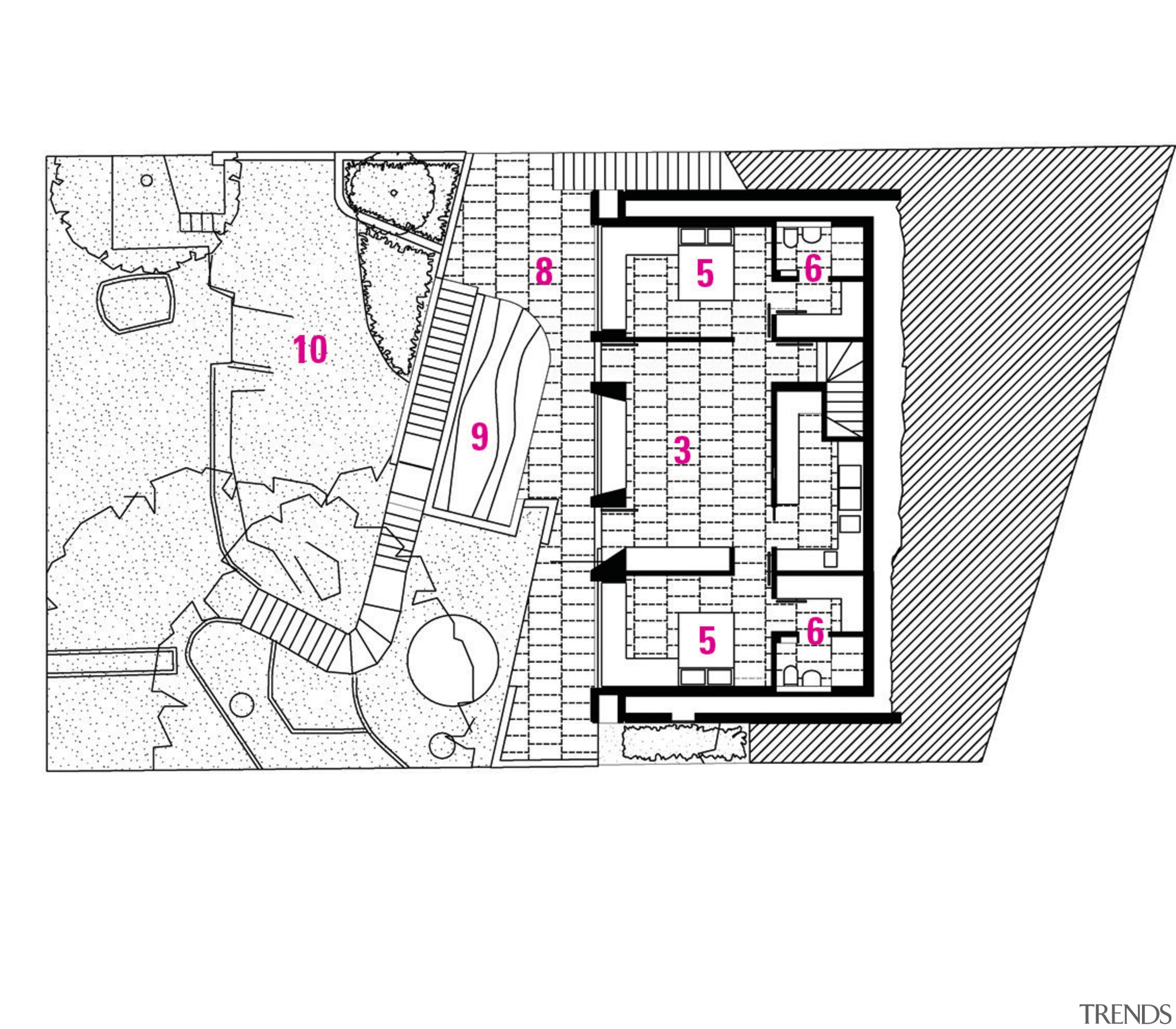 1 Garge. 2 Entry. 3 Family room. 4 area, design, diagram, drawing, floor plan, font, line, pattern, plan, product, product design, structure, text, white