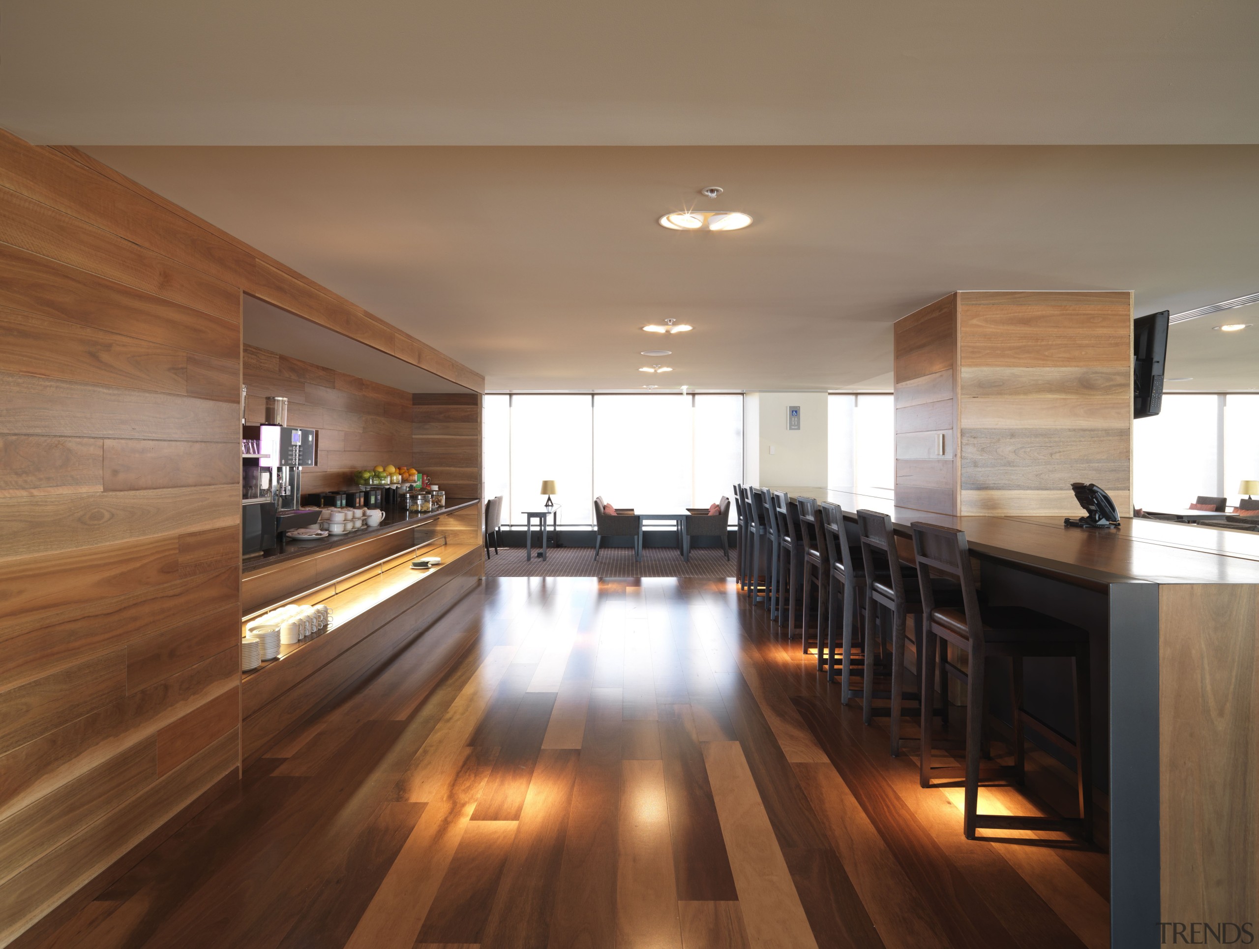 View of an eating and dining area which ceiling, countertop, floor, flooring, hardwood, interior design, kitchen, laminate flooring, lobby, real estate, room, wood, wood flooring, brown