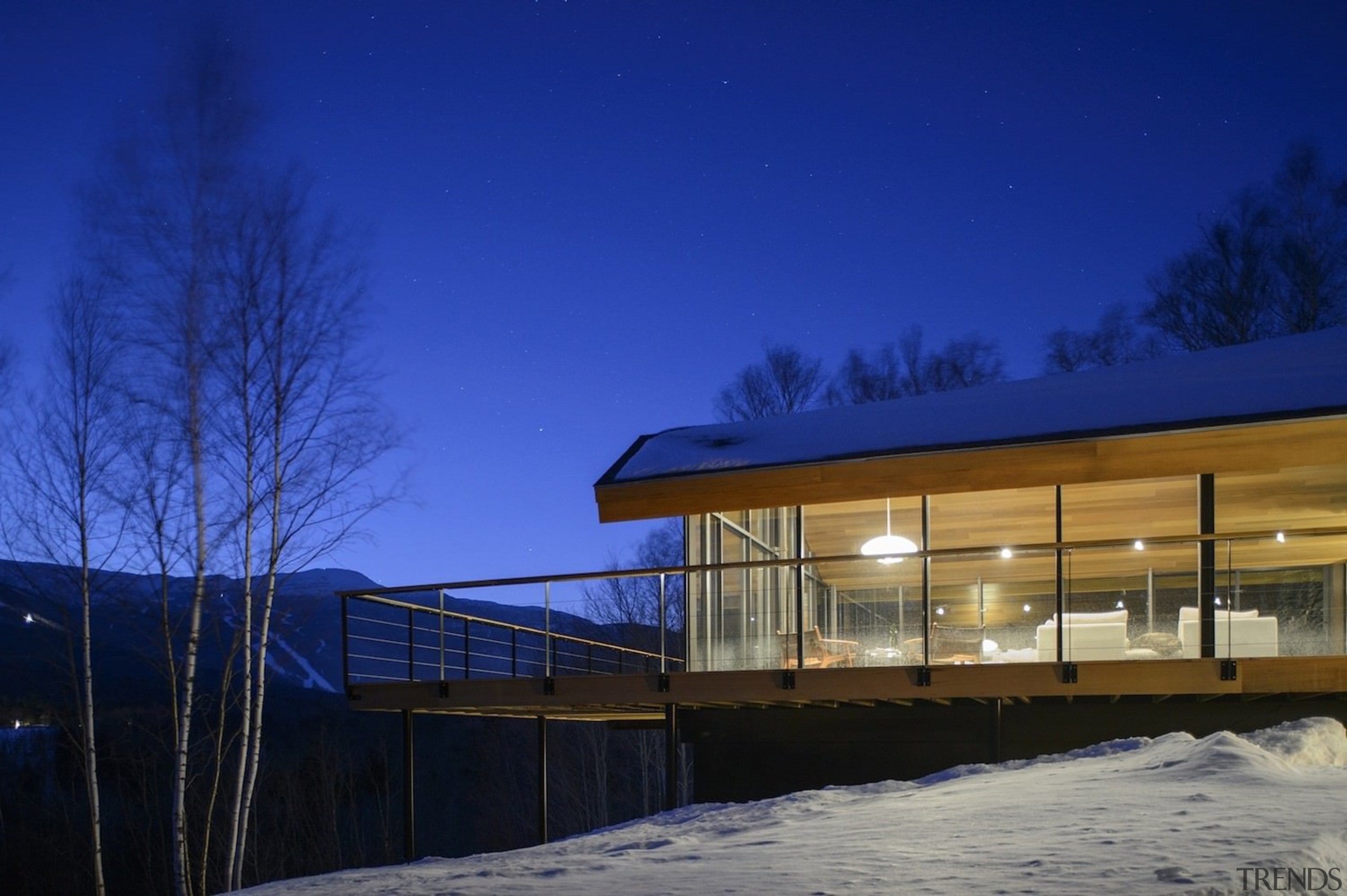 Architect: J.Roc DesignPhotography by James Leng architecture, atmosphere, building, cloud, dusk, evening, facade, home, house, lighting, night, phenomenon, real estate, reflection, residential area, roof, sky, snow, winter, blue