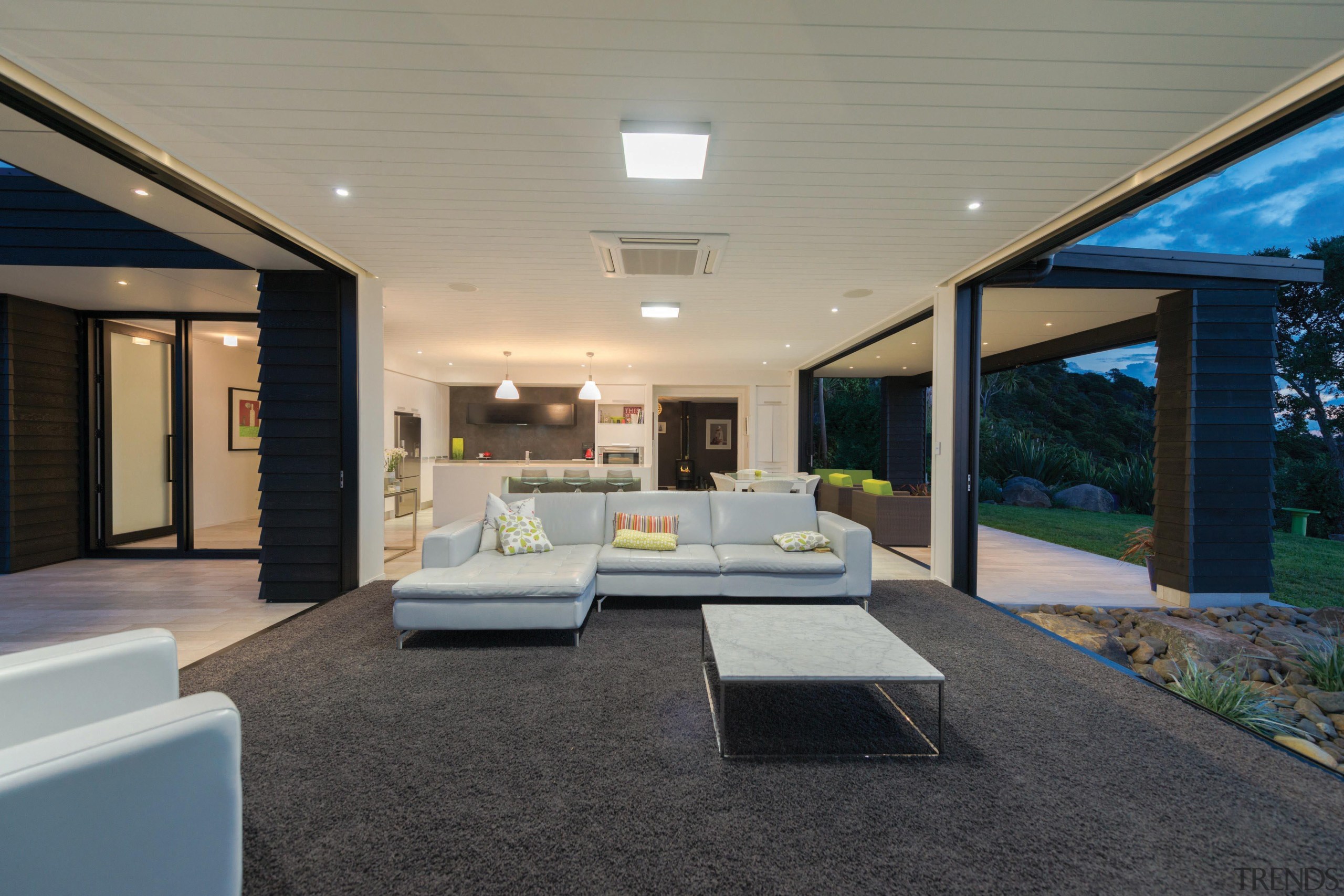 ADNZ Waikato Region Award Winner for Addition and architecture, ceiling, estate, floor, home, house, interior design, living room, patio, property, real estate, roof, window, gray, black