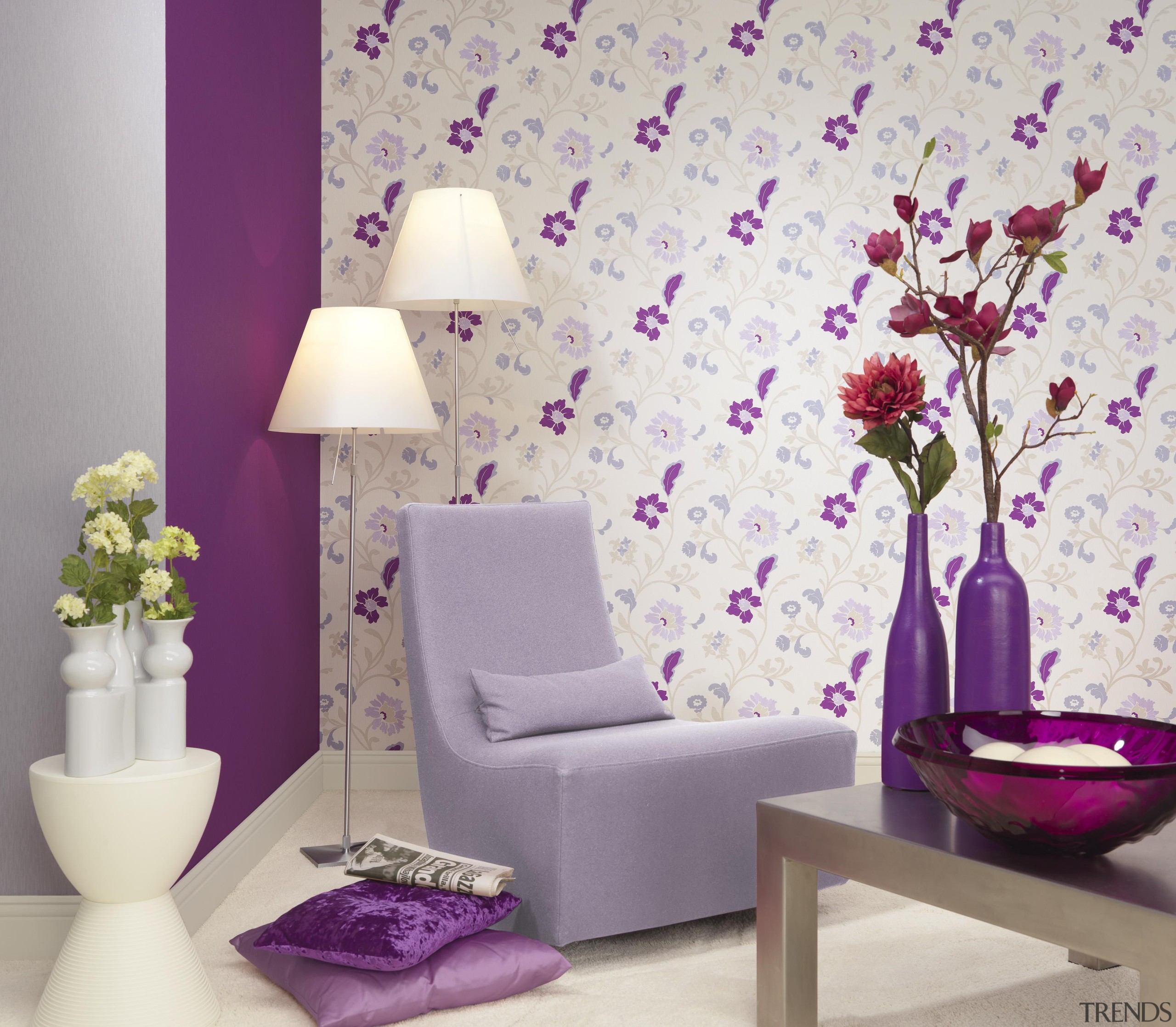 Italian Color Range - decor | interior design decor, interior design, lilac, living room, purple, wall, wallpaper, white, gray