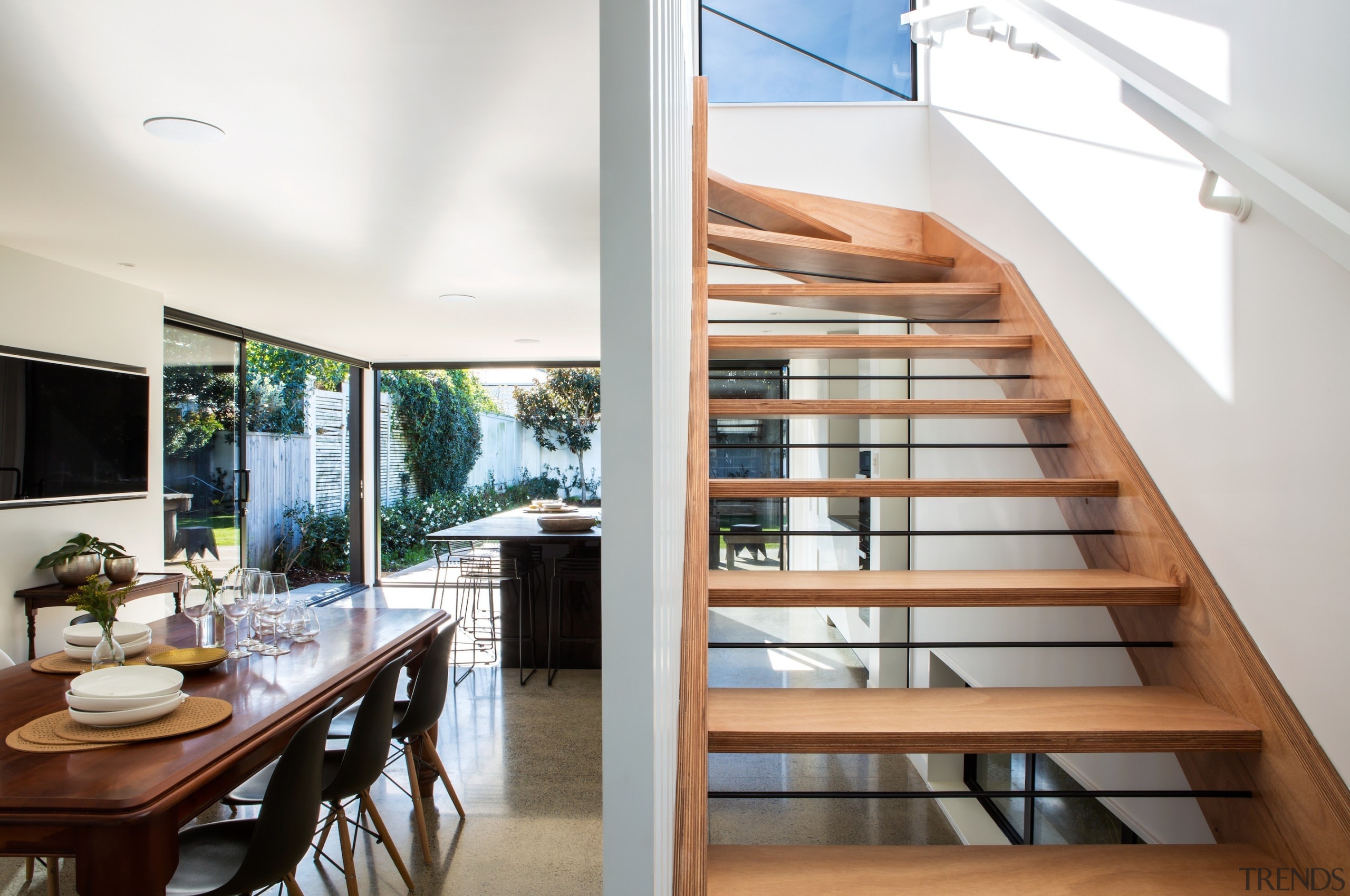 Box Living - Highly Commended – 2016 TIDA architecture, handrail, house, interior design, property, real estate, stairs, white