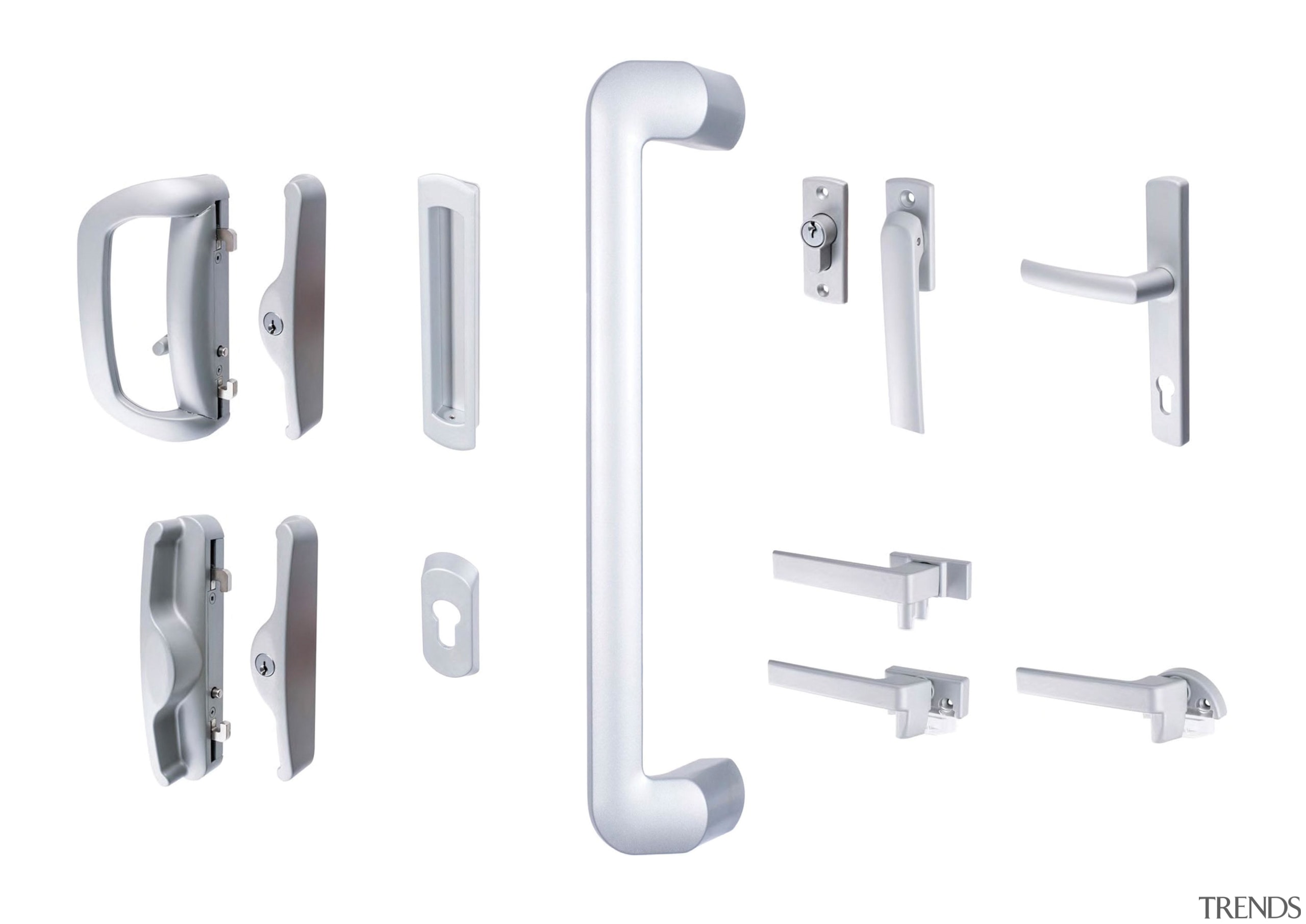 Stylish aluminium hardware that can be colour-matched to angle, door handle, font, hardware, hardware accessory, product, white