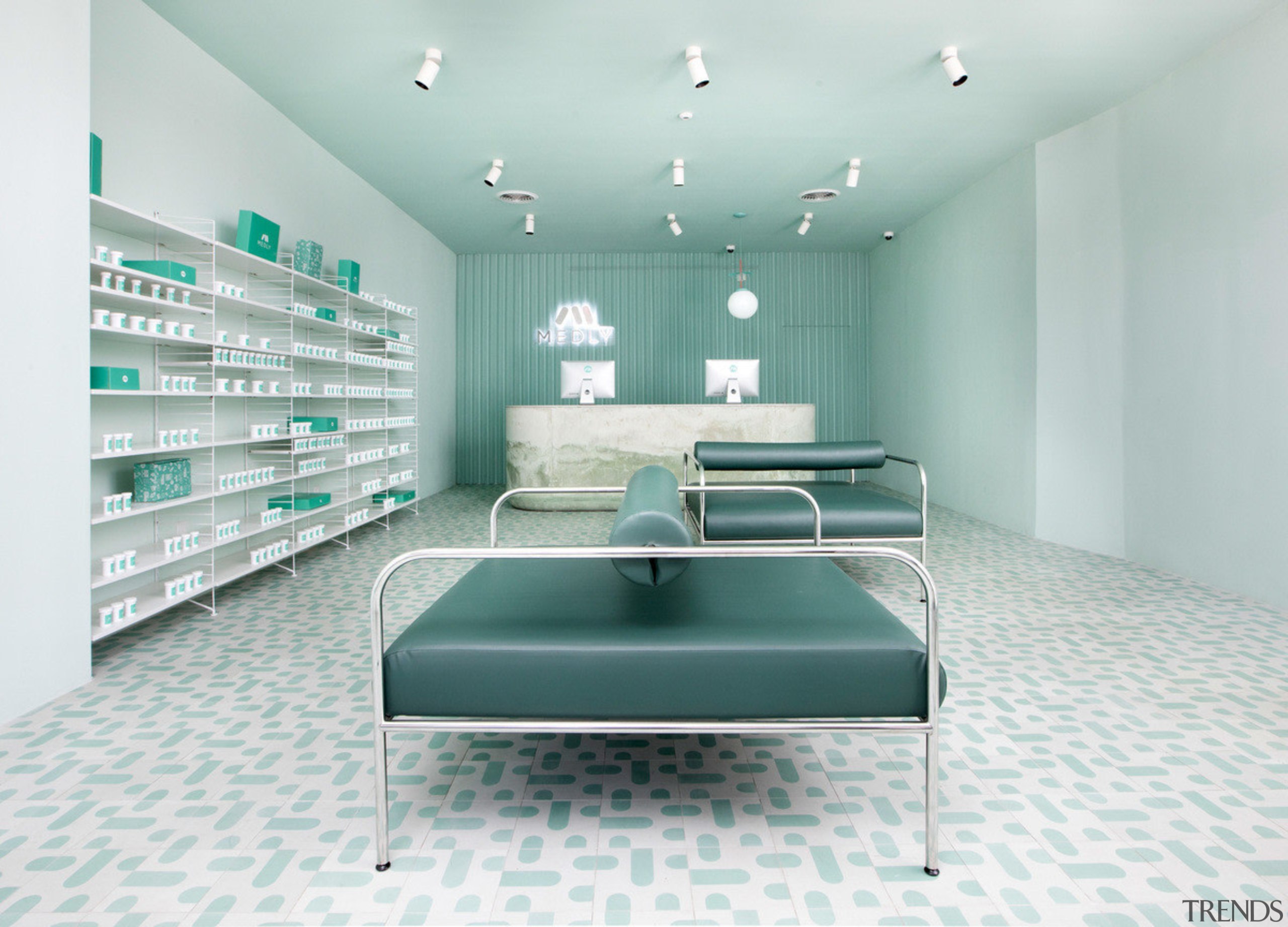 Sergio Mannino Studio designed this pharmacy to be architecture, floor, furniture, interior design, product design, gray, white